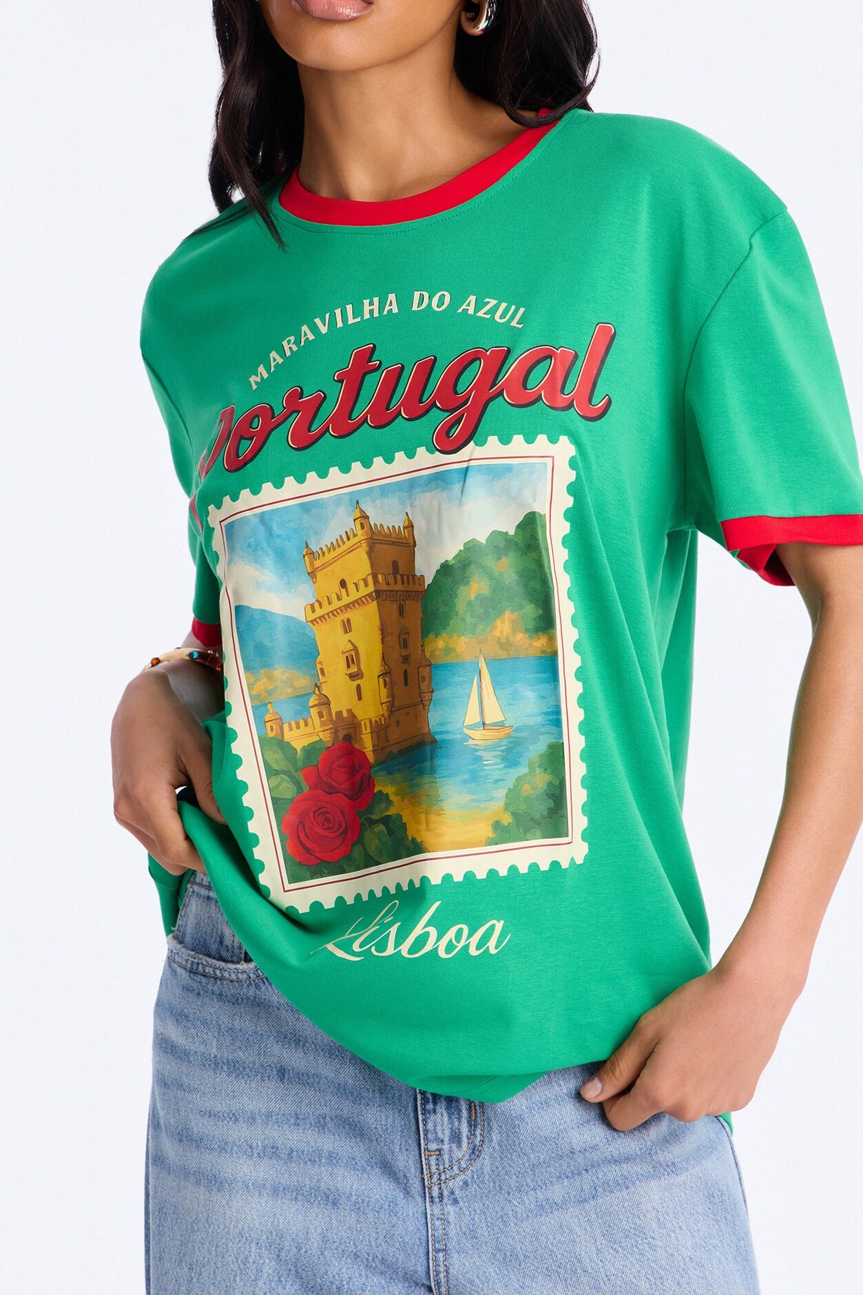 Portugal Oversized Ringer Tee - Green