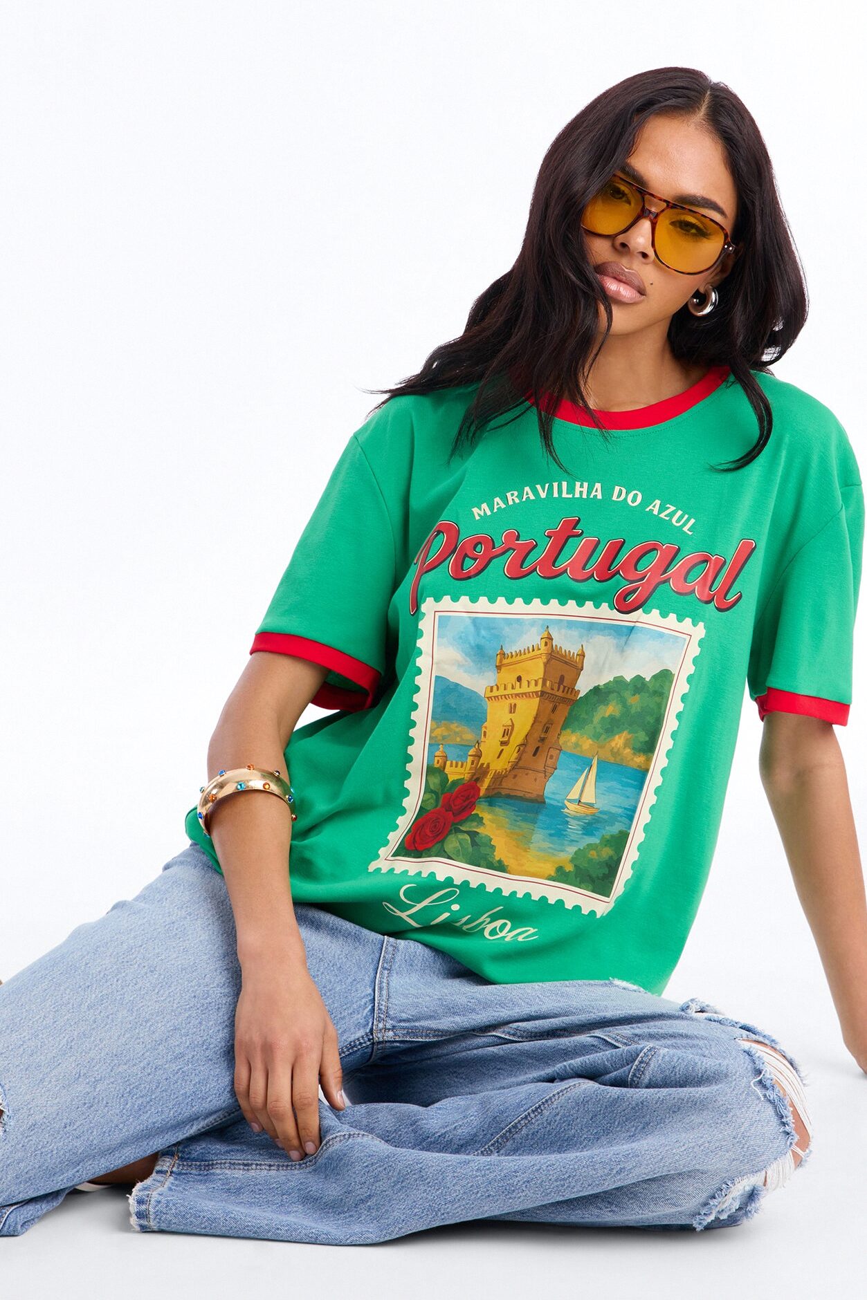 Portugal Oversized Ringer Tee - Green
