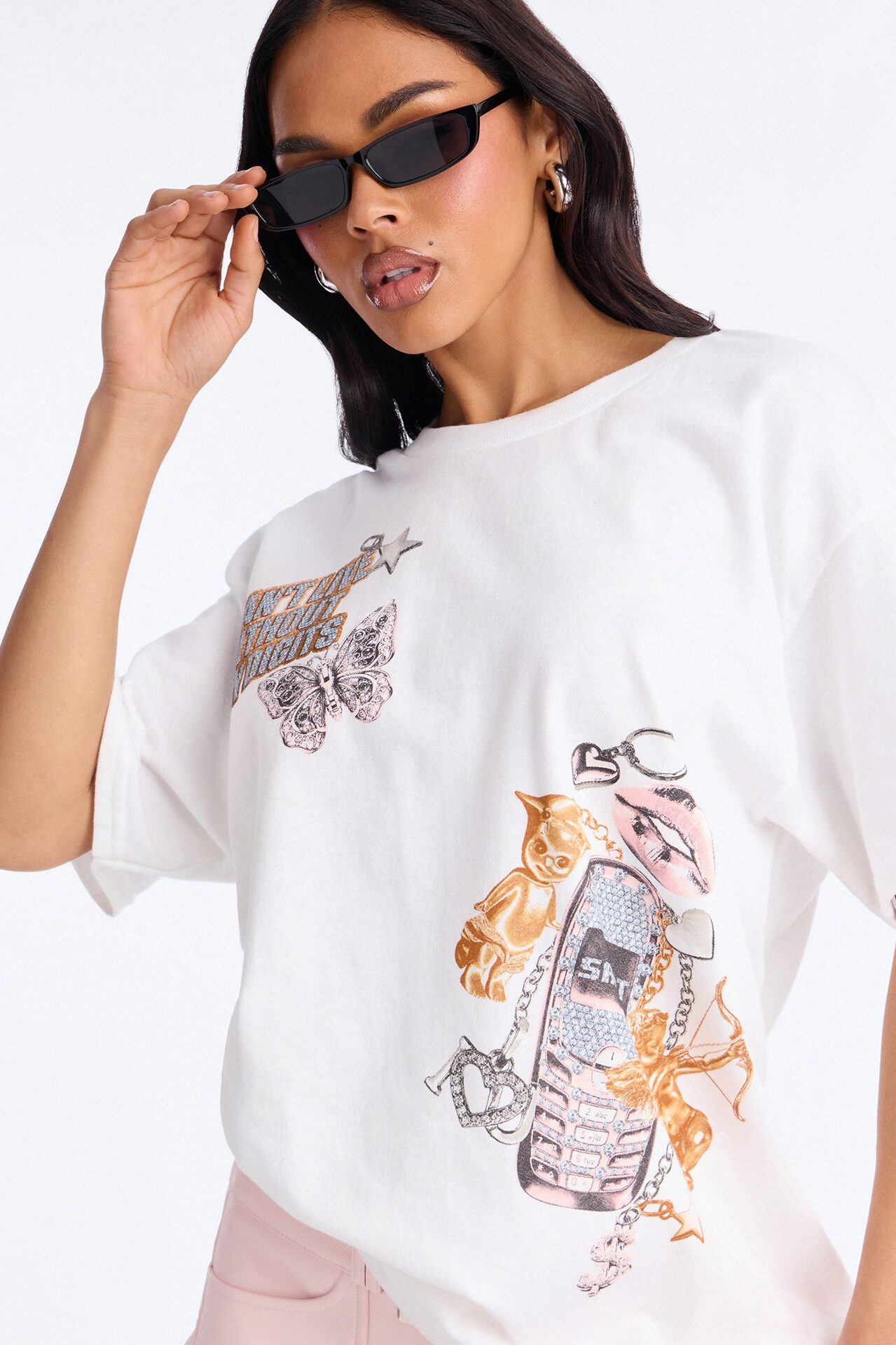 Can't Live With Out My Digits Oversized Tee - White