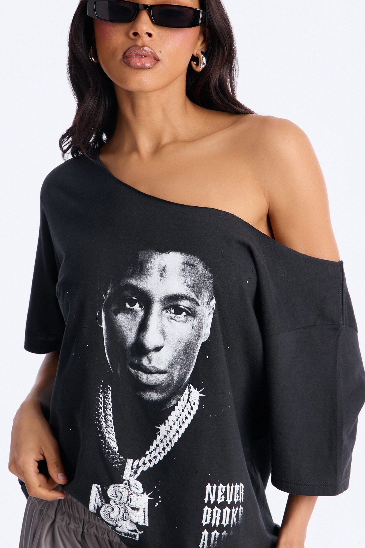 Youngboy Never Broke Again Off Shoulder Tee - Black