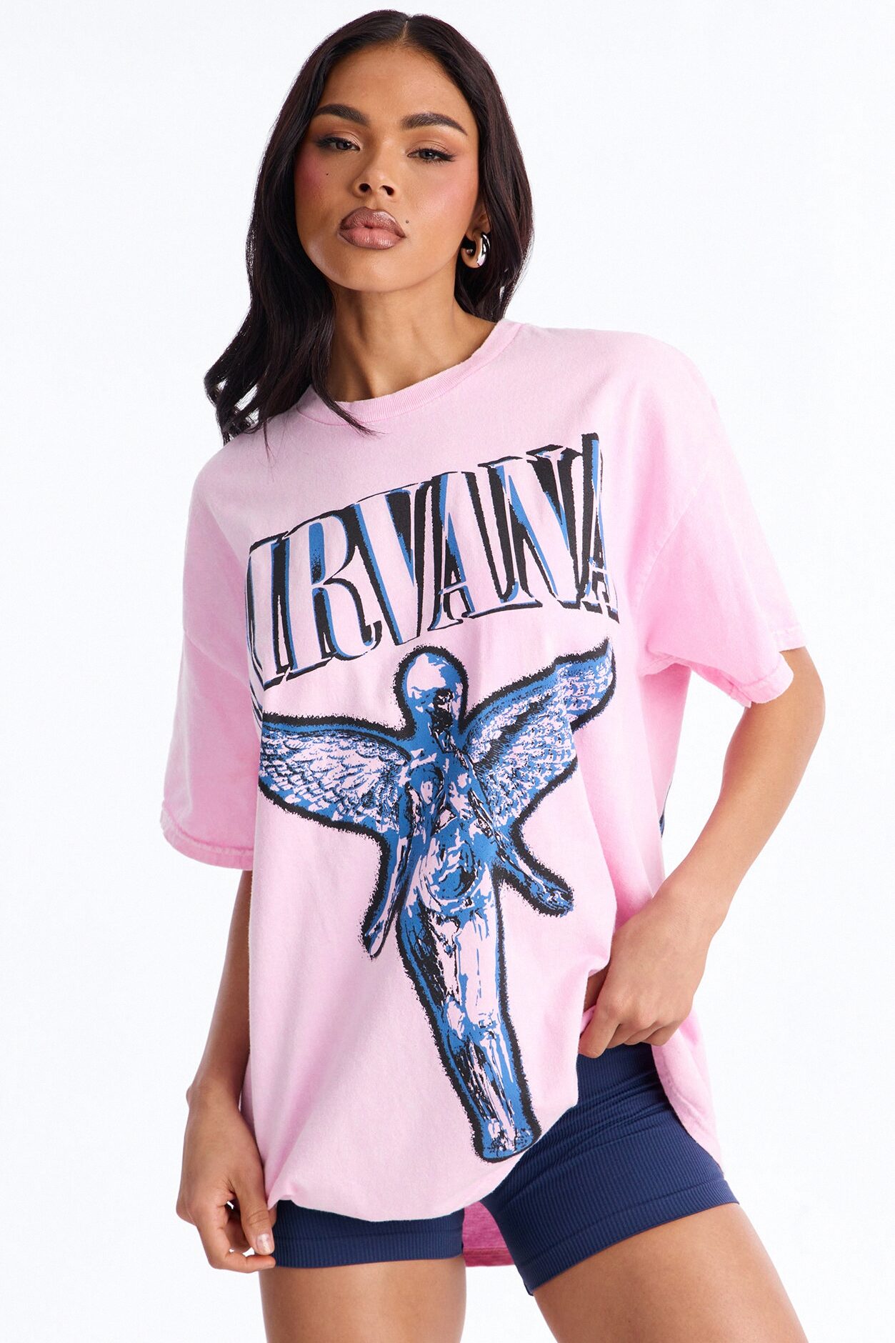 Nirvana Mineral Washed Front And Back Graphic Tee - Light Pink