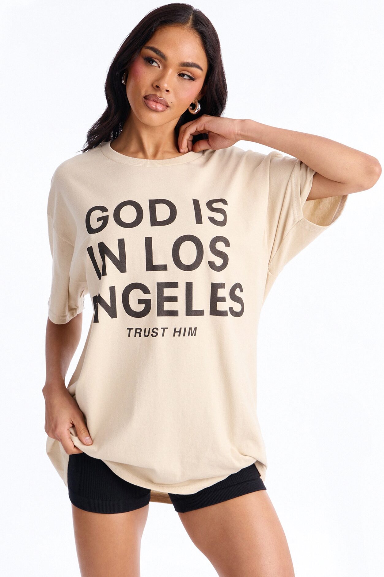 God Is In Los Angeles Oversized Tee - Sand