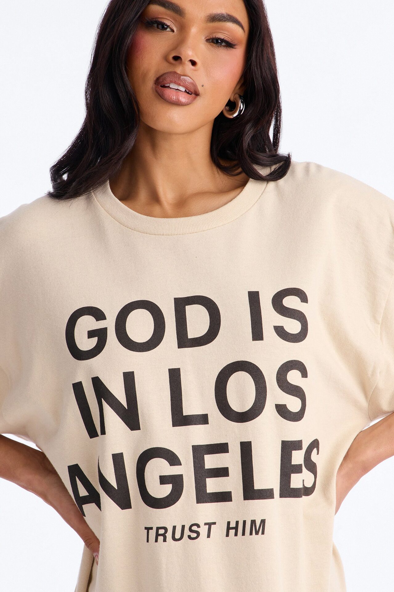 God Is In Los Angeles Oversized Tee - Sand