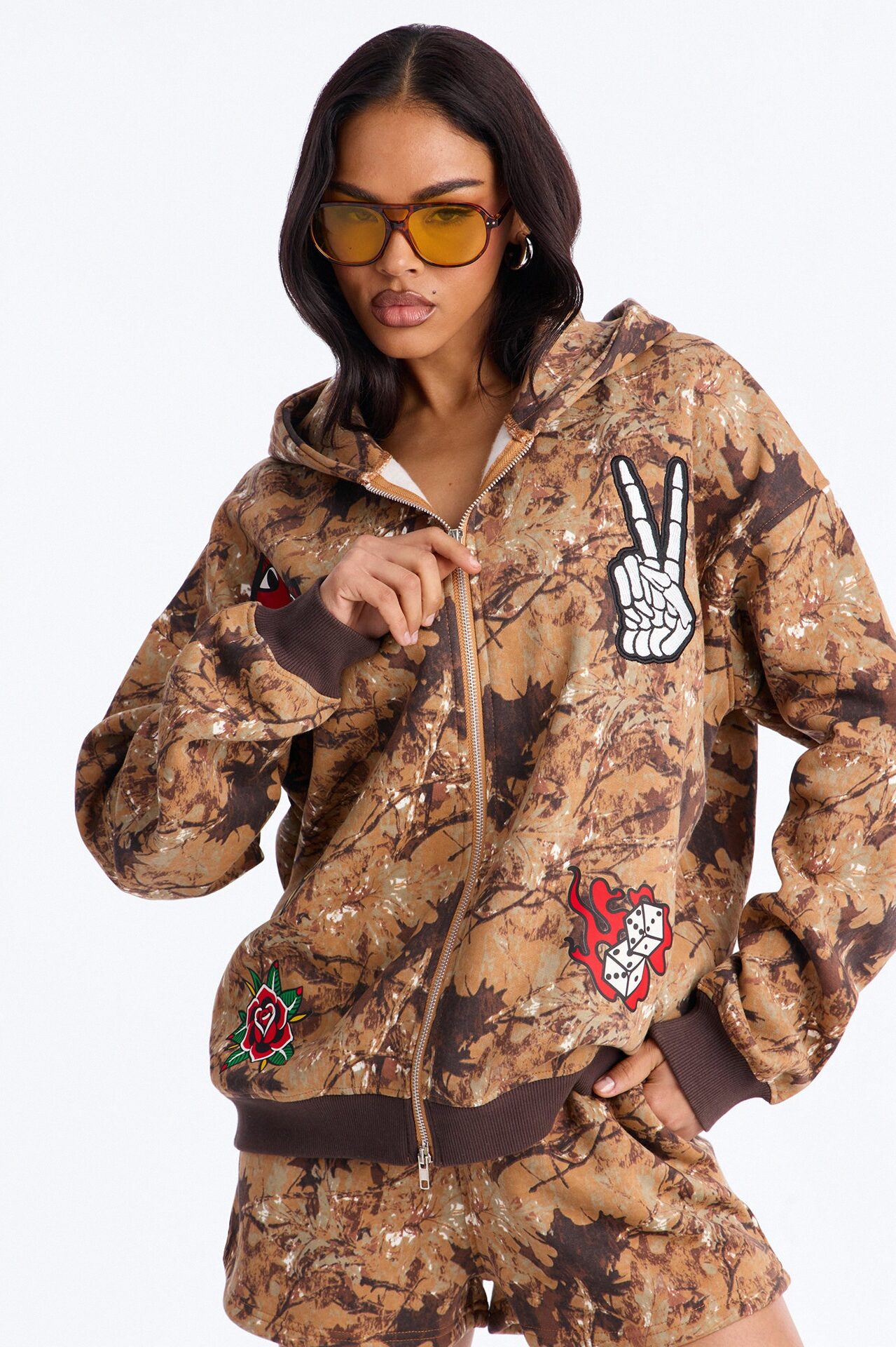 Rebel Spirit Fleece Camo Short Set - Camel/combo