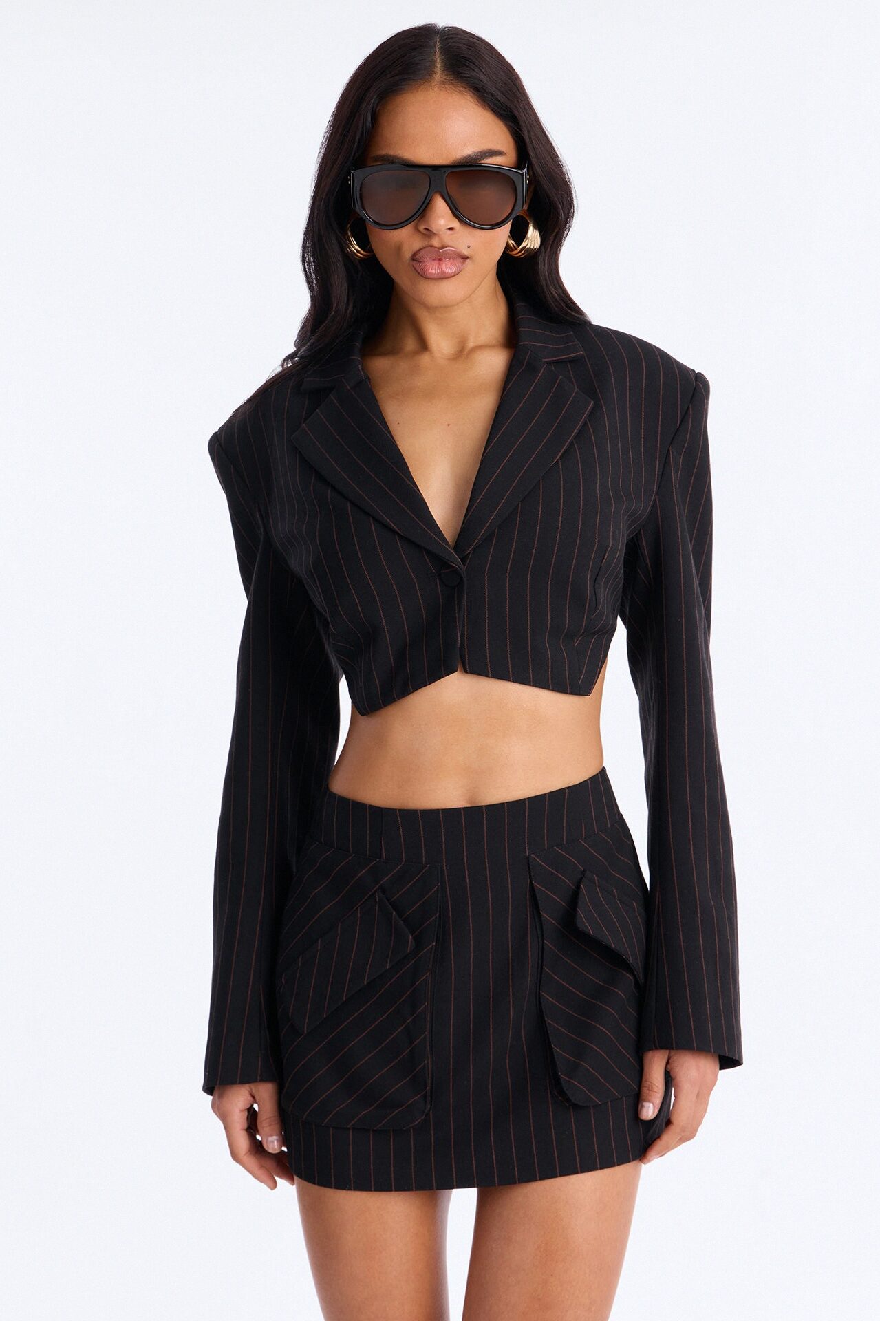 Big Checks Pinstripe Cropped Blazer - Black/combo