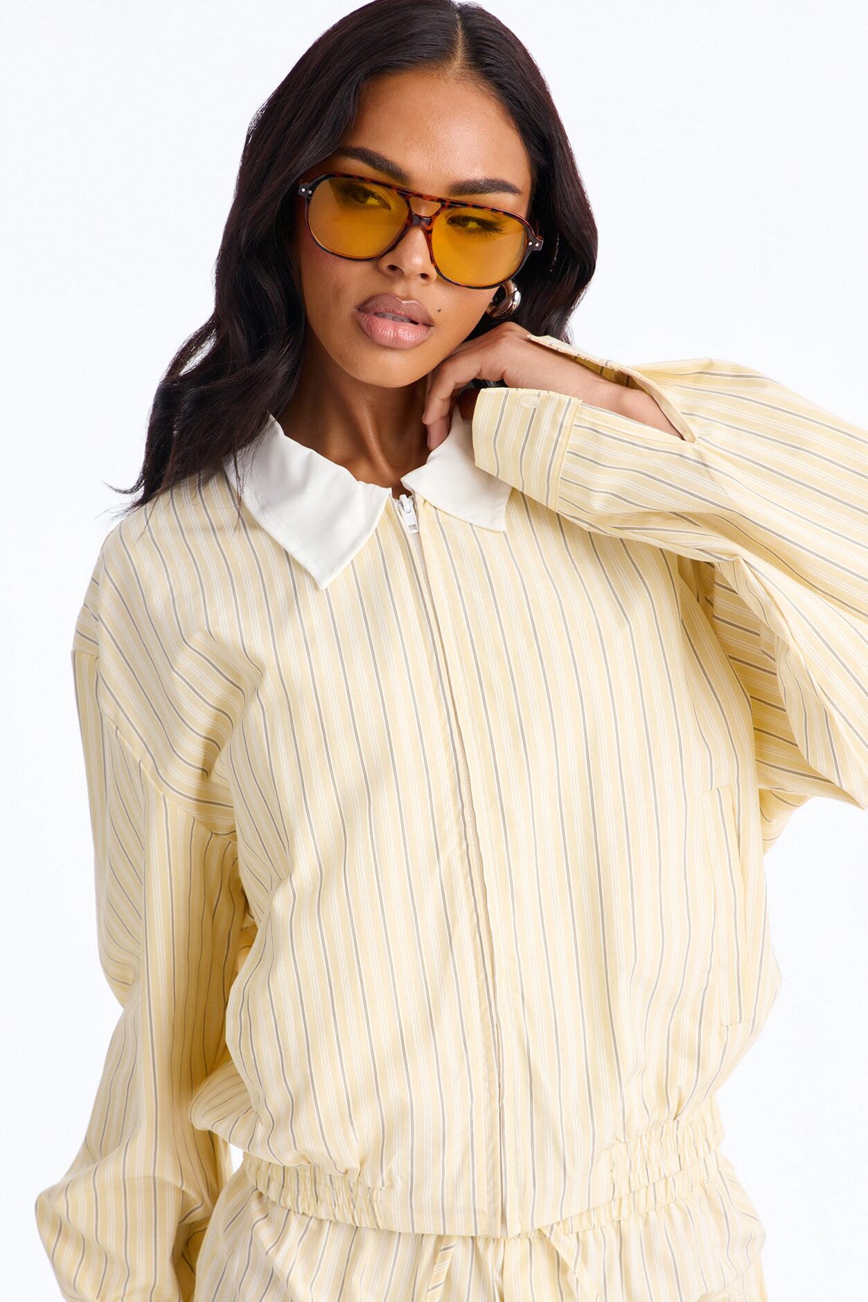 Solene Pinstripe Short Set - Butter Yellow