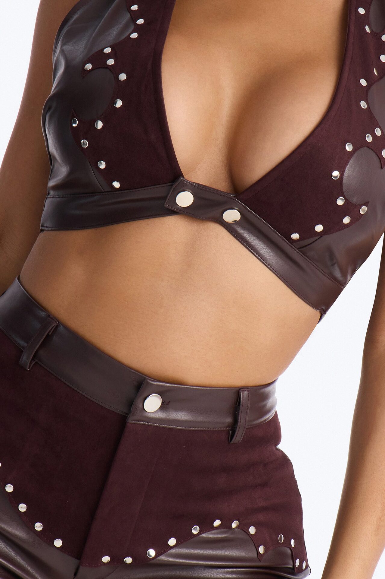Saddle Up Studded Faux Leather Short Set - Chocolate