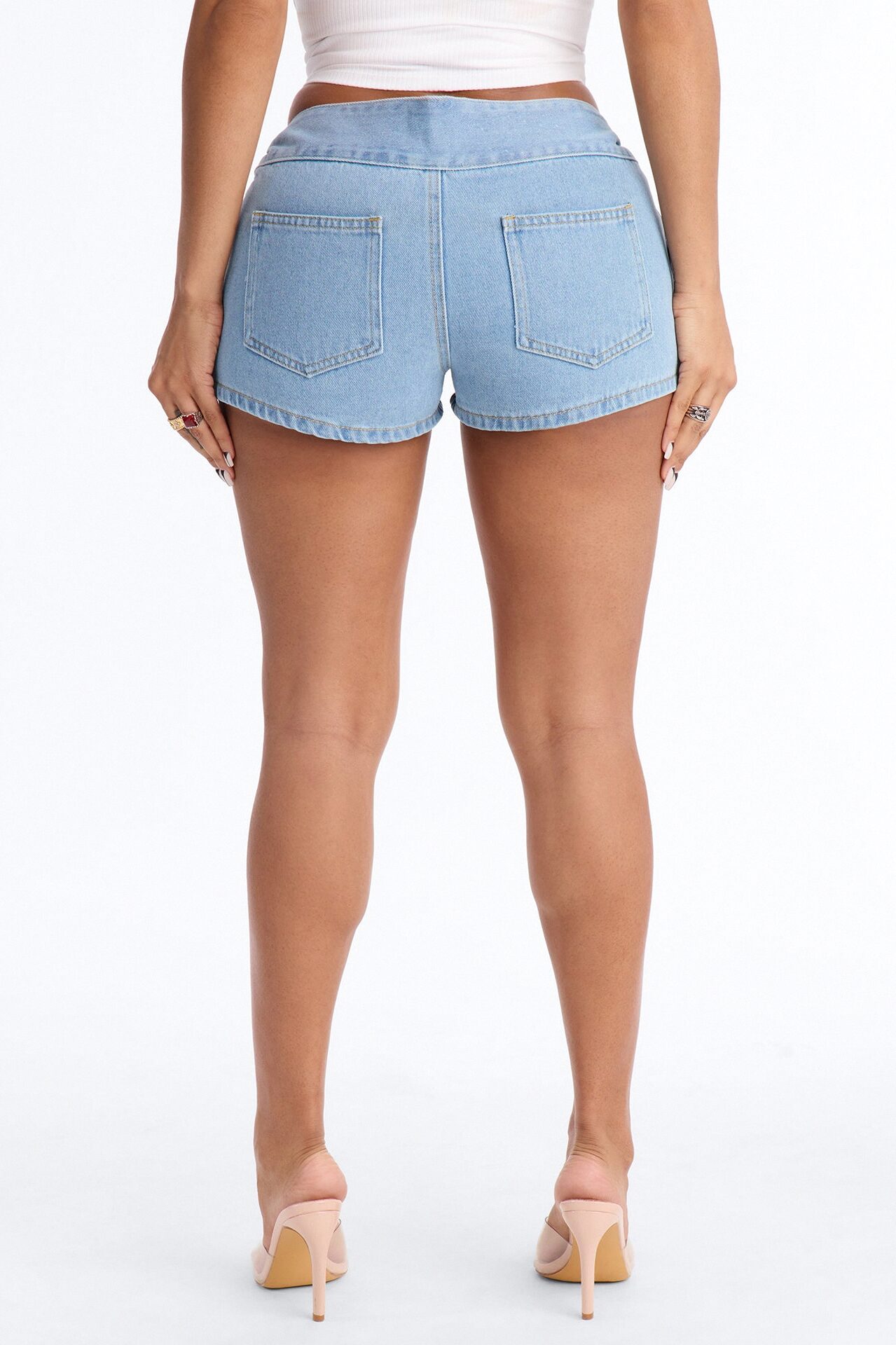 Butterfly Garden Low Rise Denim Shorts - Light Wash