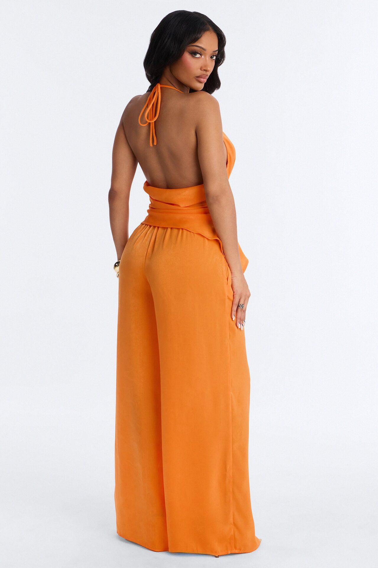 Normani Satin Halter Pant Set - Orange