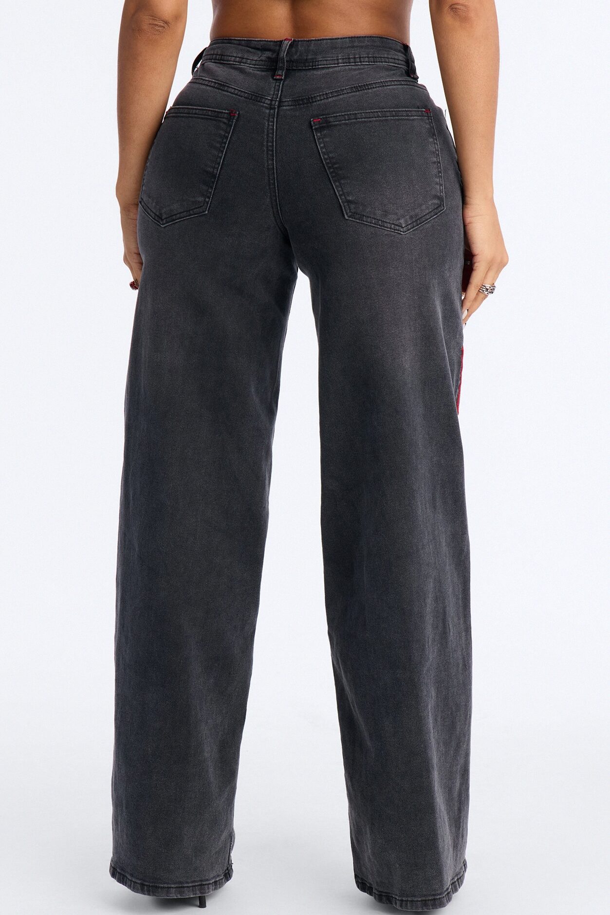 Ignite Old Flame Embroidered Wide Leg Jeans - Black Wash