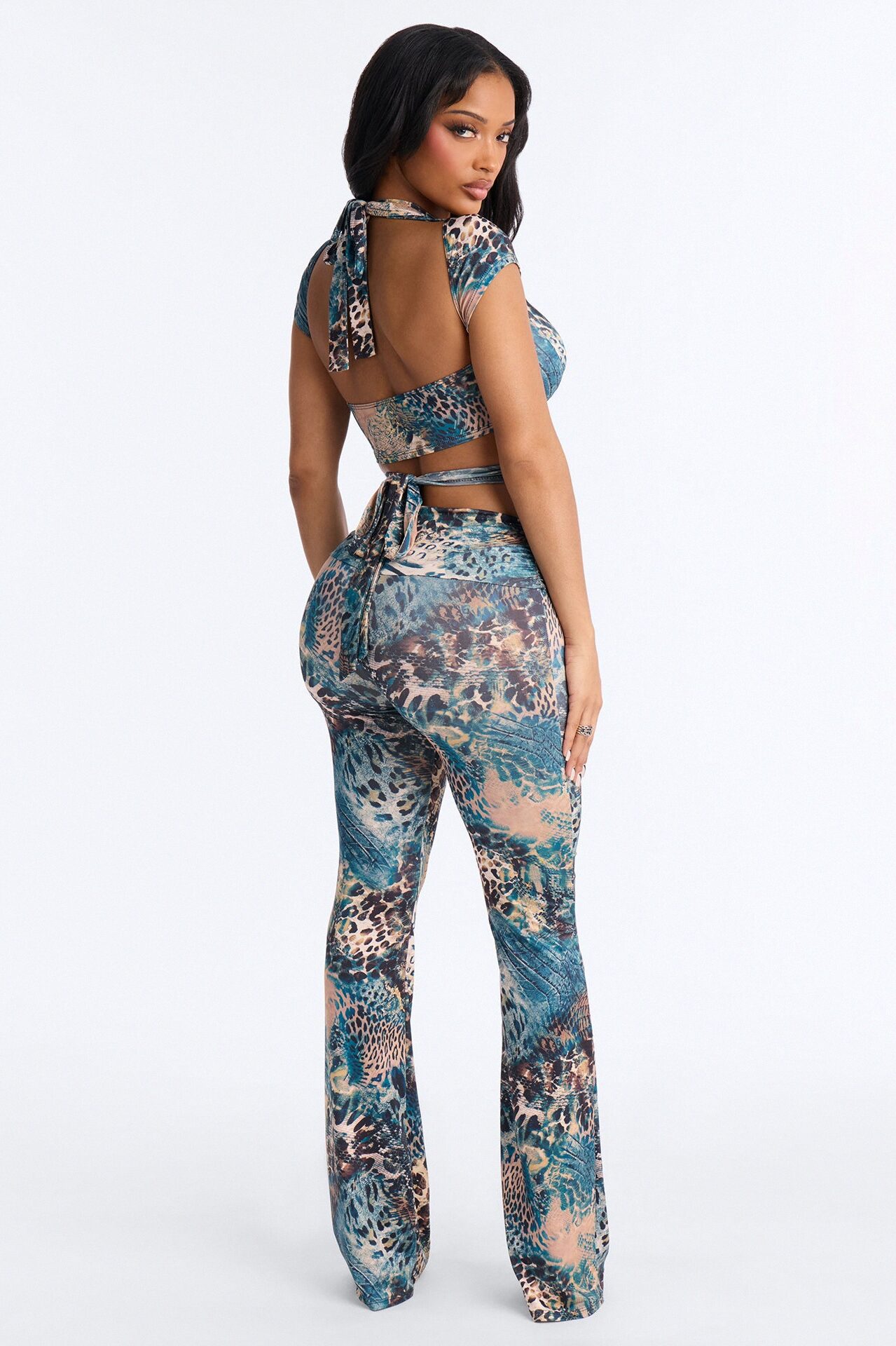 Maya Halter Neck Pant Set - Teal/combo