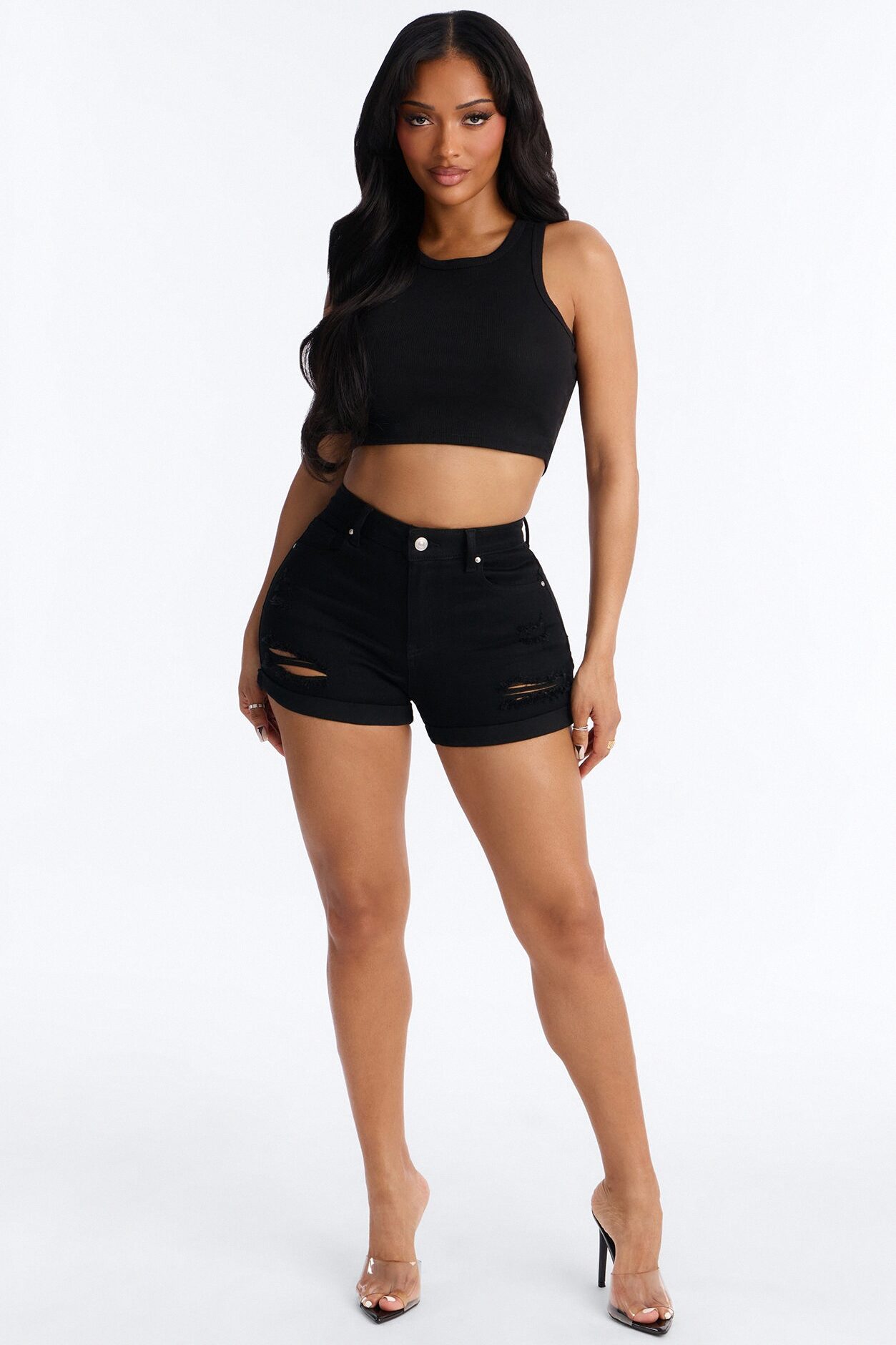 Seacliff High Rise Stretch Denim Shorts - Black