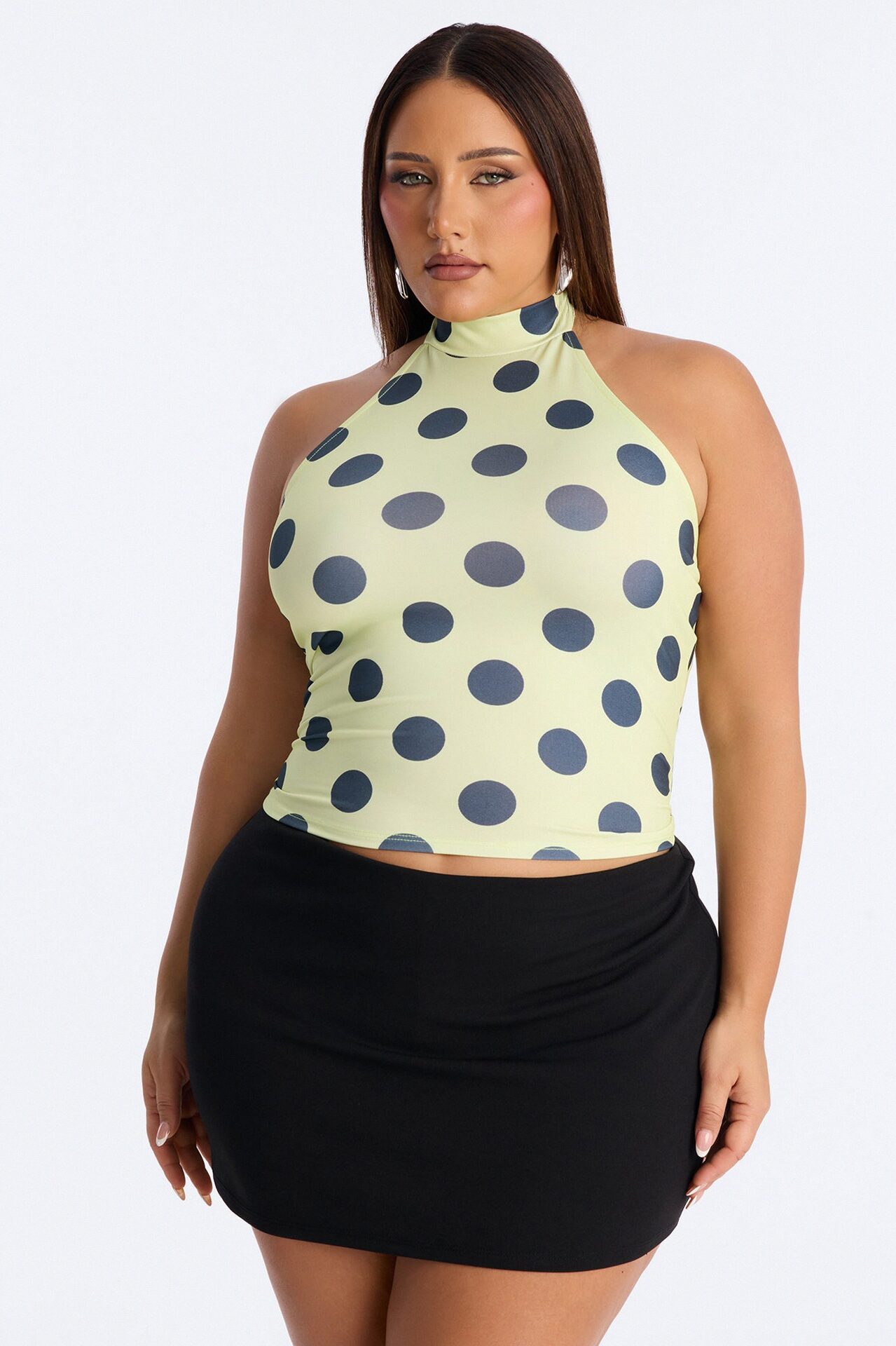 Ava Polka Dot High Neck Halter Top - Yellow/combo