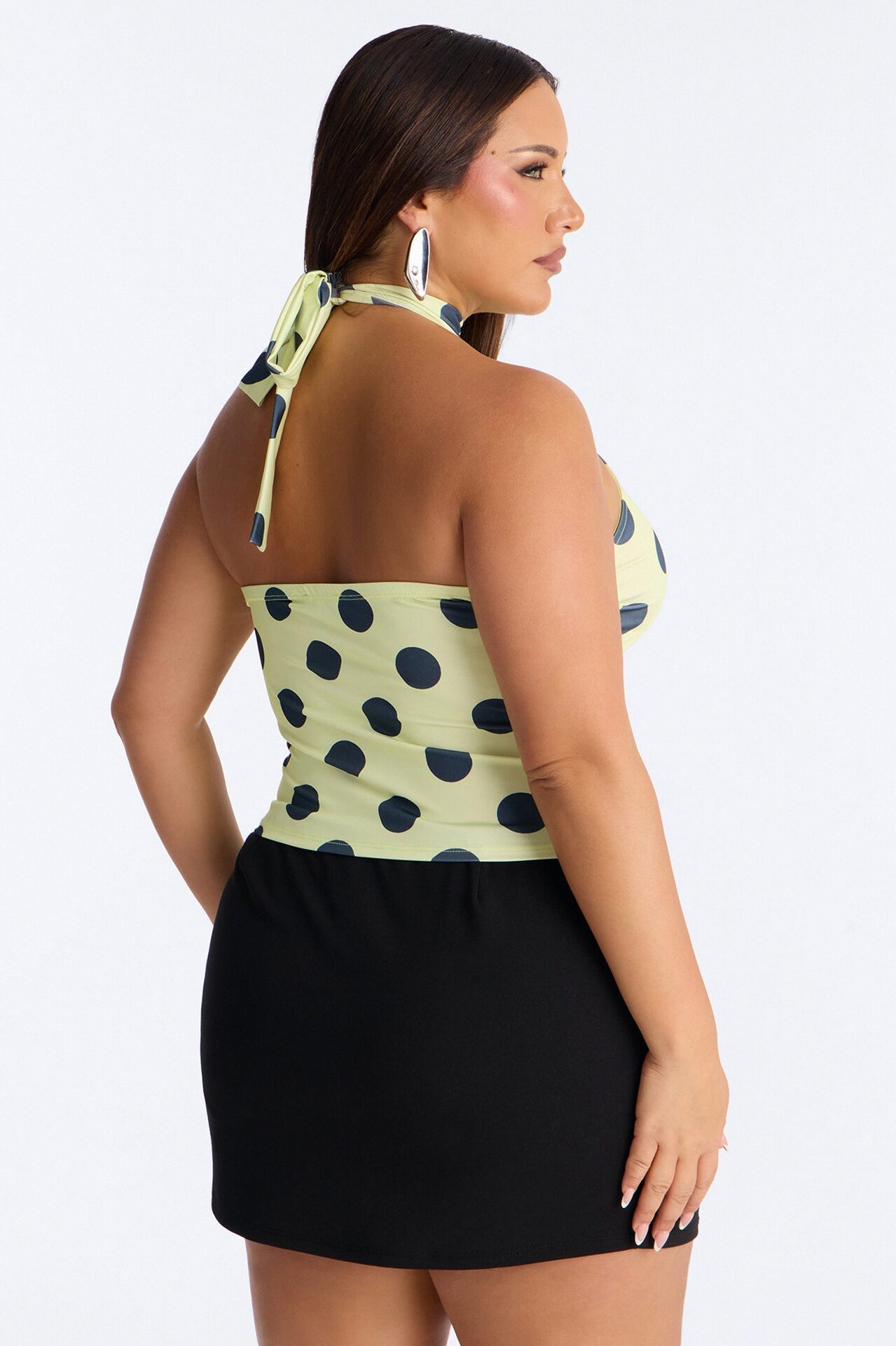 Ava Polka Dot High Neck Halter Top - Yellow/combo