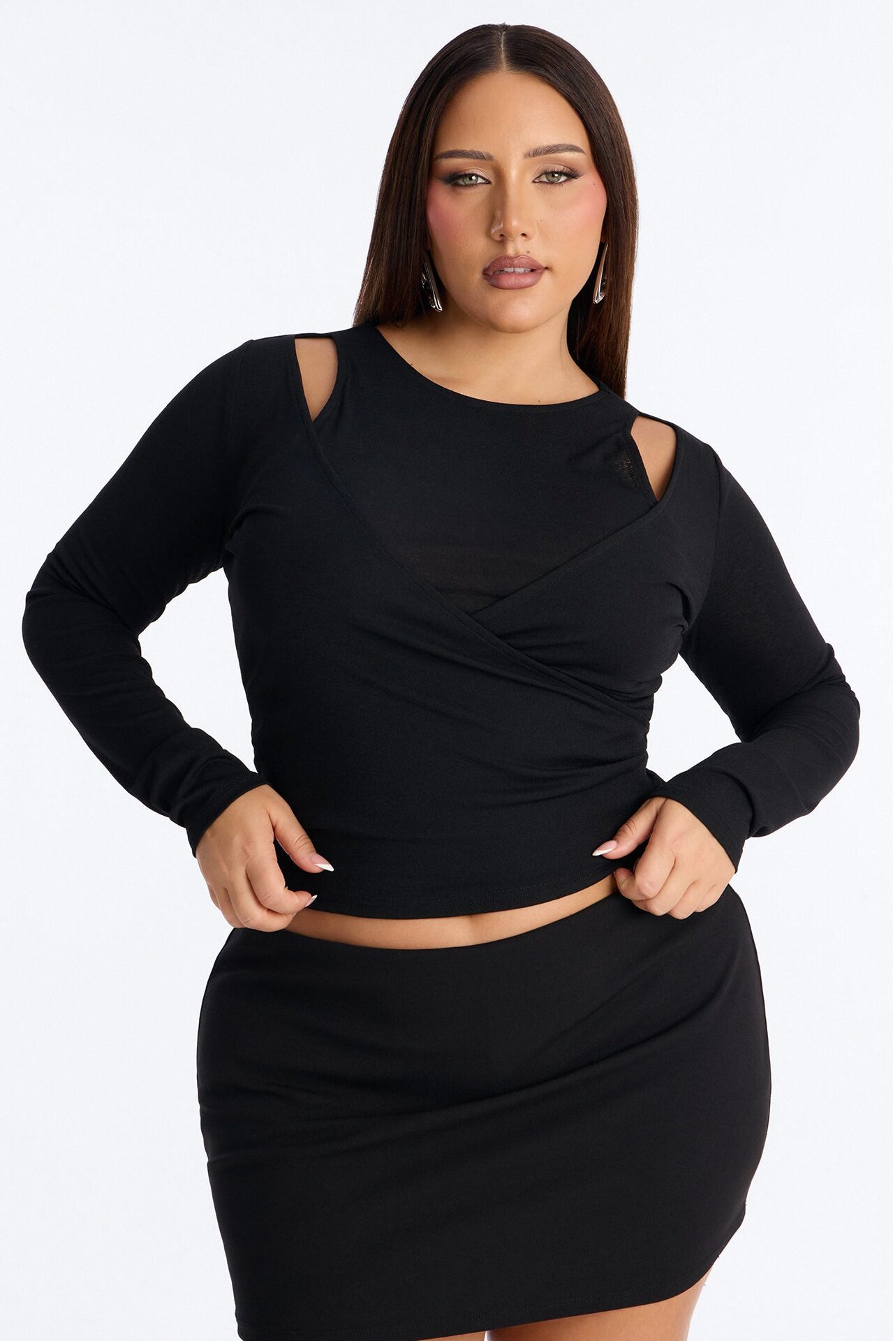 Effortless Day Layered Long Sleeve Top - Black