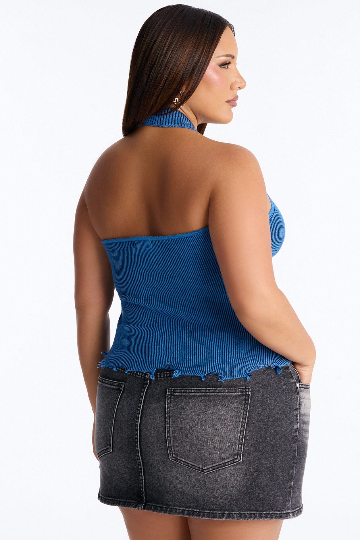 You're A Star Marled Sweater Halter Top - Blue/combo