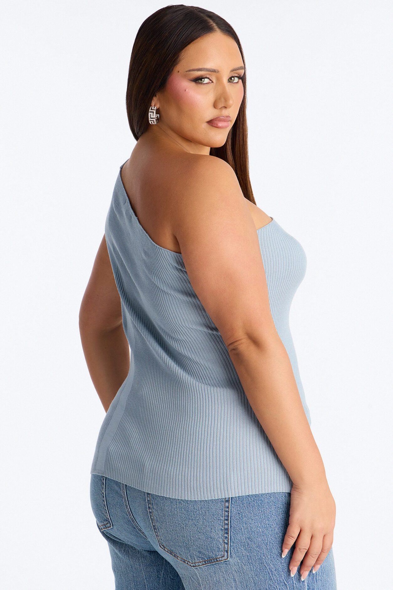 Not So Ordinary One Shoulder Sweater Top - Light Blue