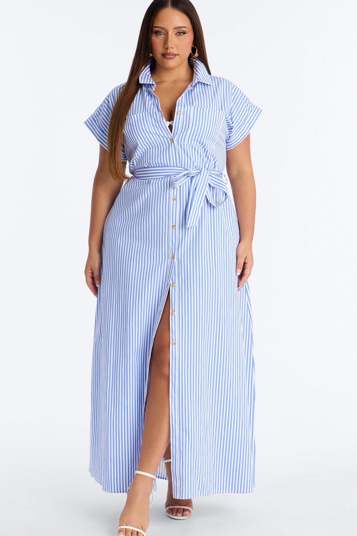 Easy Breezy Maxi Shirt Dress - Blue/combo