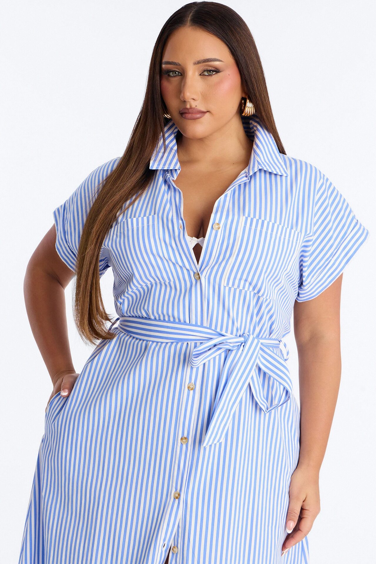 Easy Breezy Maxi Shirt Dress - Blue/combo