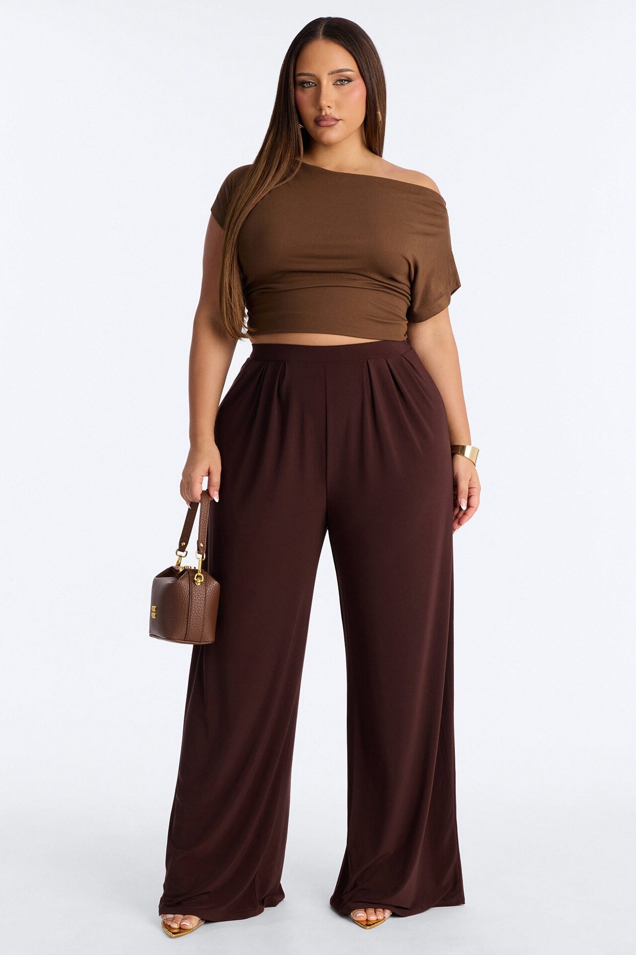 Dottie Slinky Relaxed Wide Leg Pant 32″ - Brown