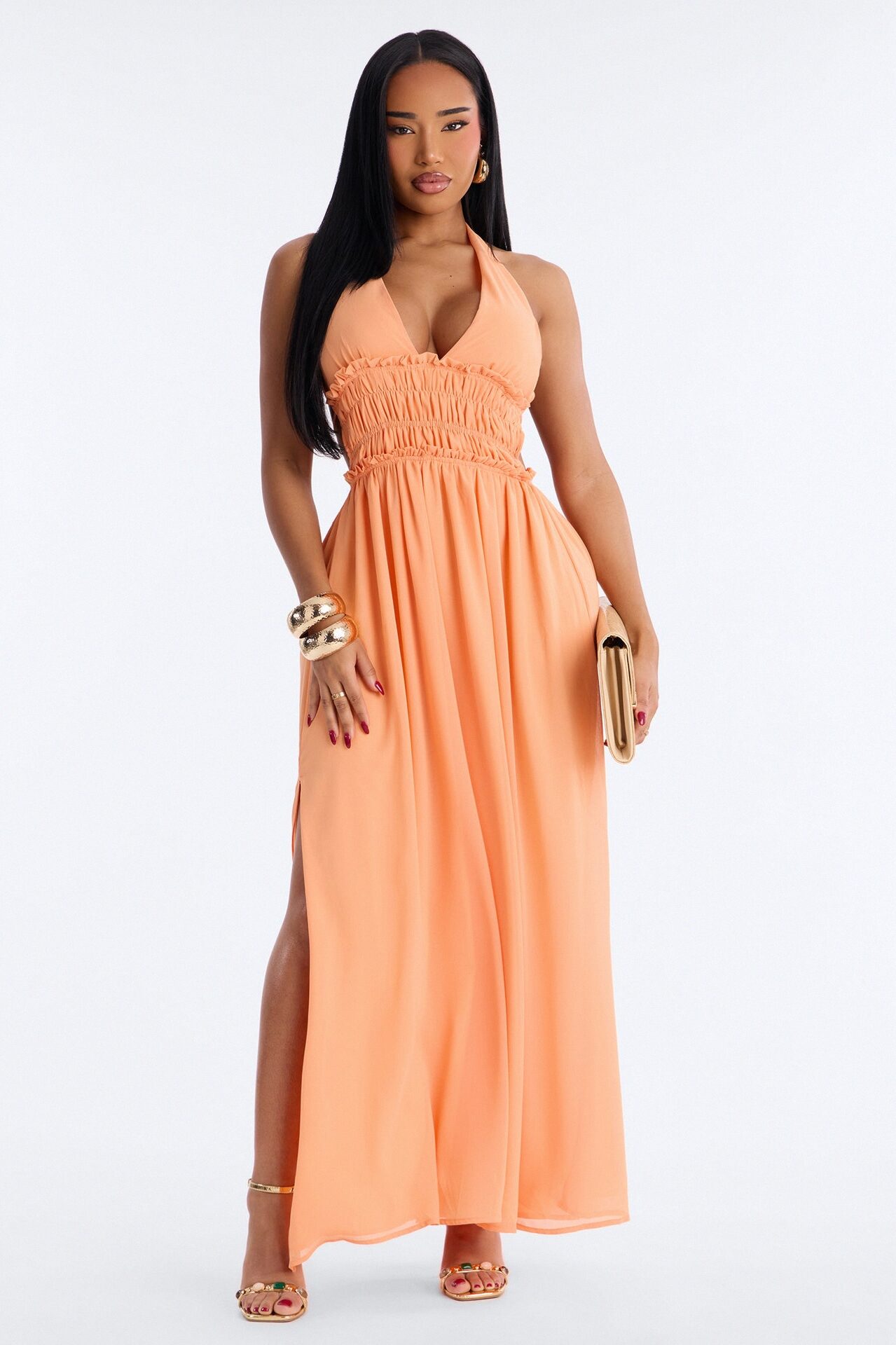 Lauryn Halter Chiffon Maxi Dress - Peach