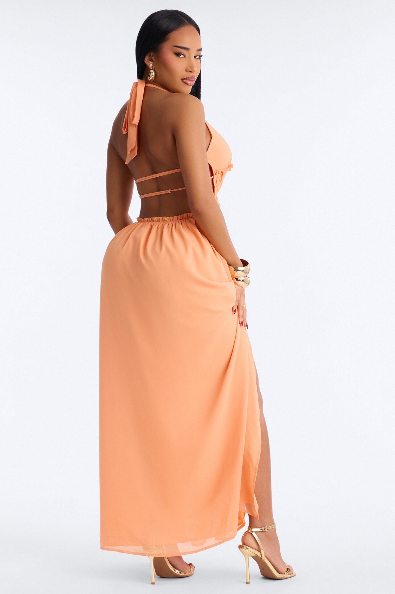 Lauryn Halter Chiffon Maxi Dress - Peach