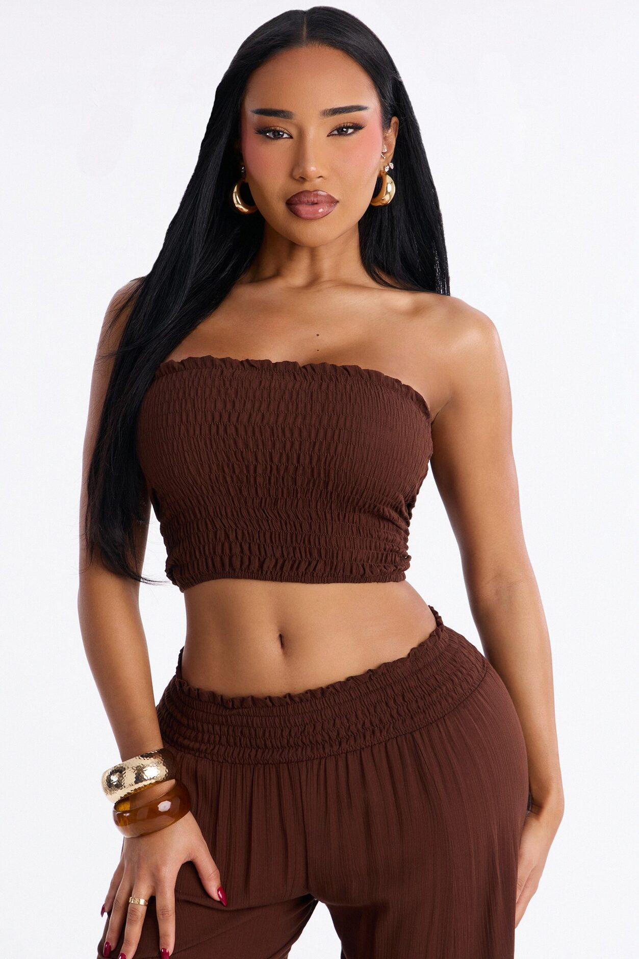 Sadie Smocked Strapless Pant Set - Chocolate