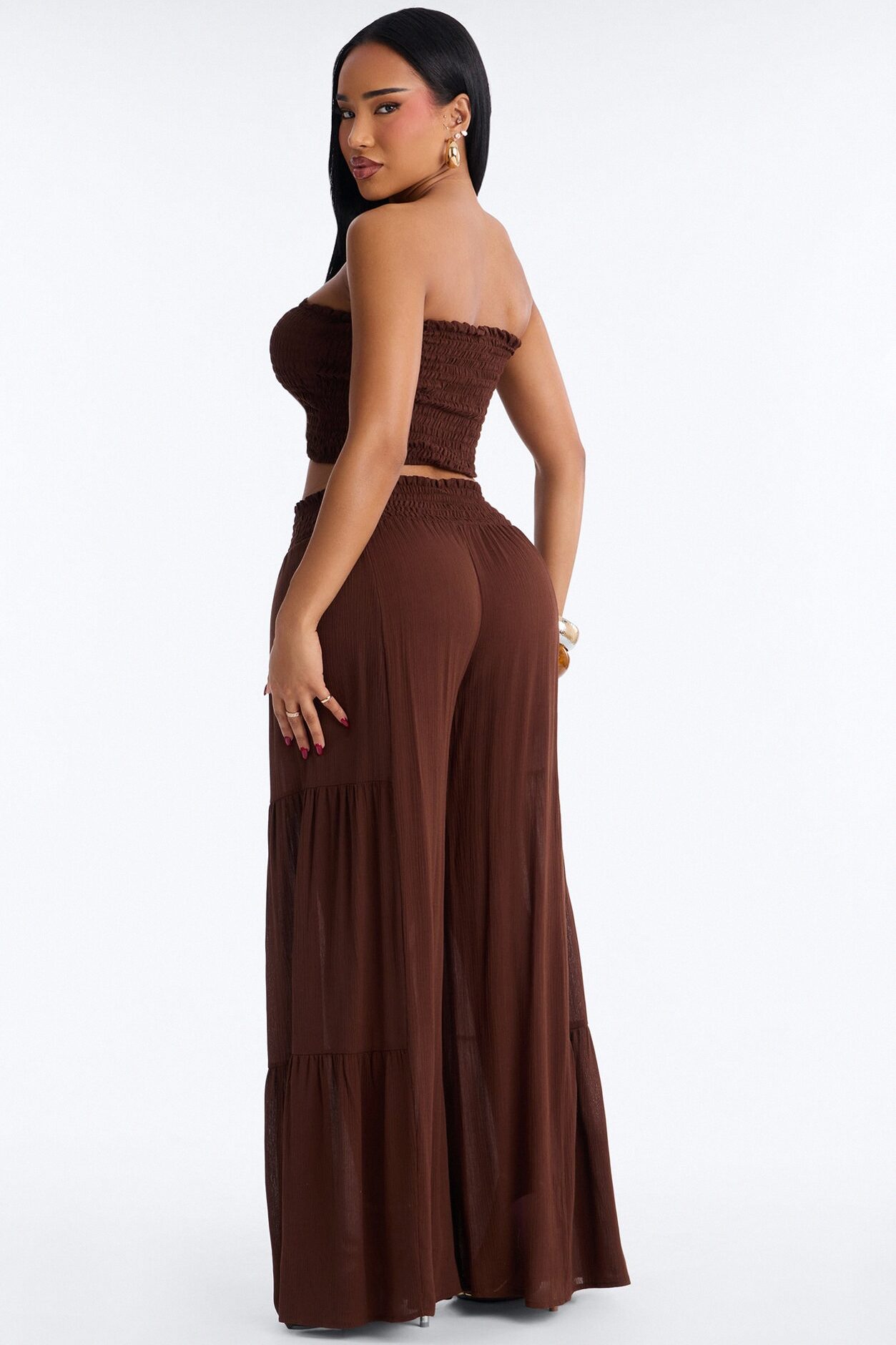 Sadie Smocked Strapless Pant Set - Chocolate