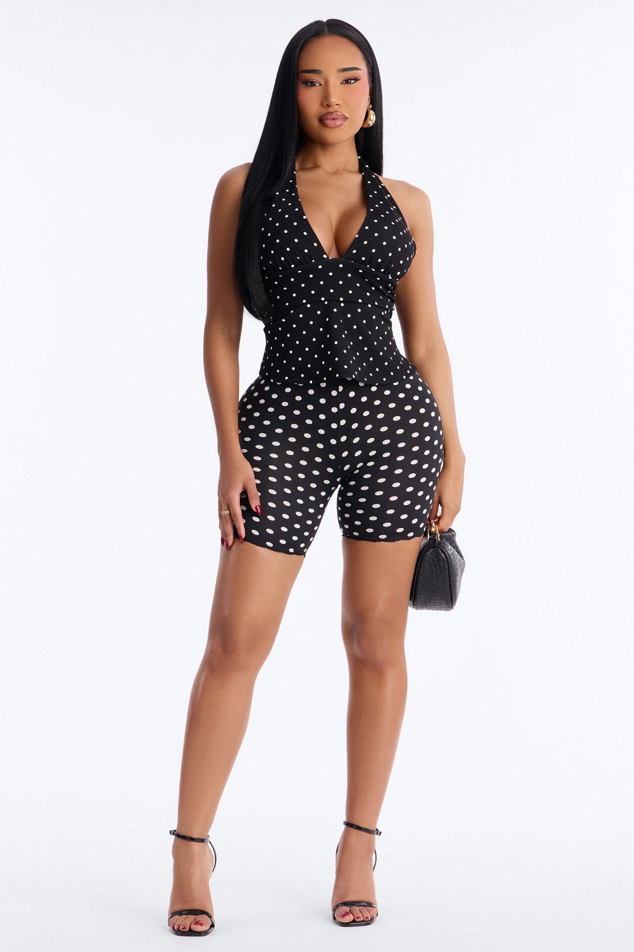 City Chic Polka Dot Halter Top - Black/combo