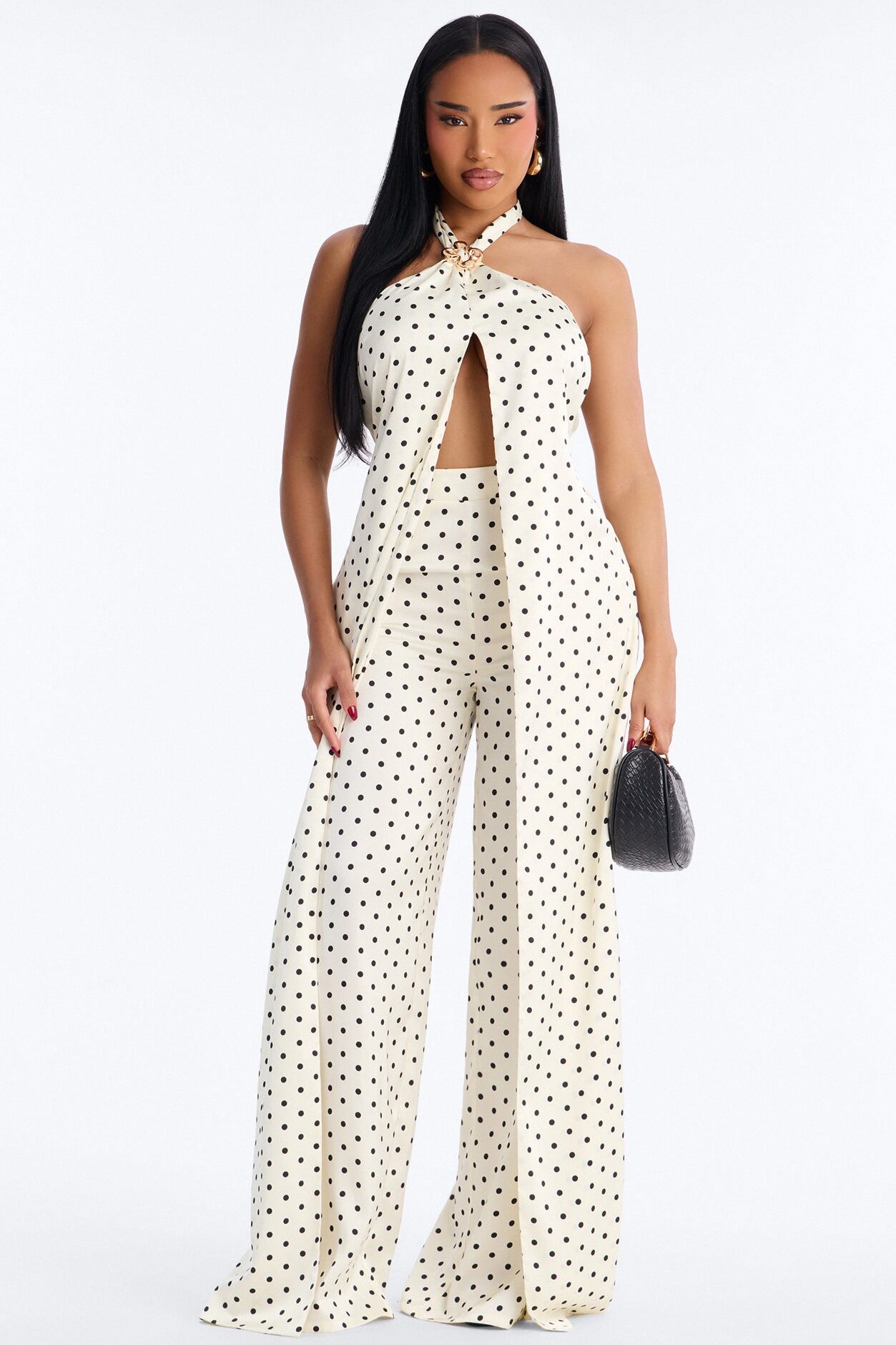 Hazel Polka Dot Draped Jumpsuit - Cream/combo