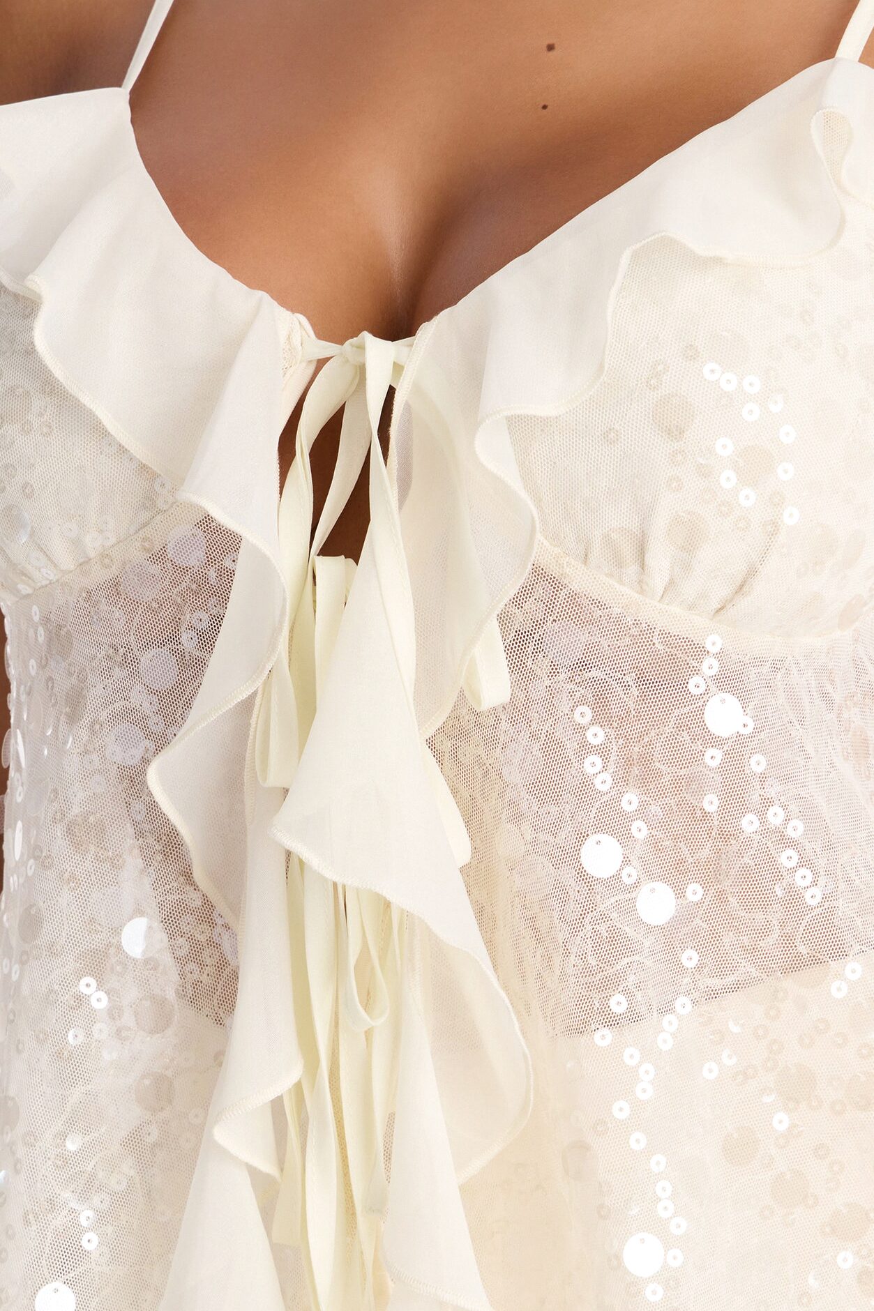 Sparkle Now Sleep Later Ruffle Sequin Flyaway Top - Cream