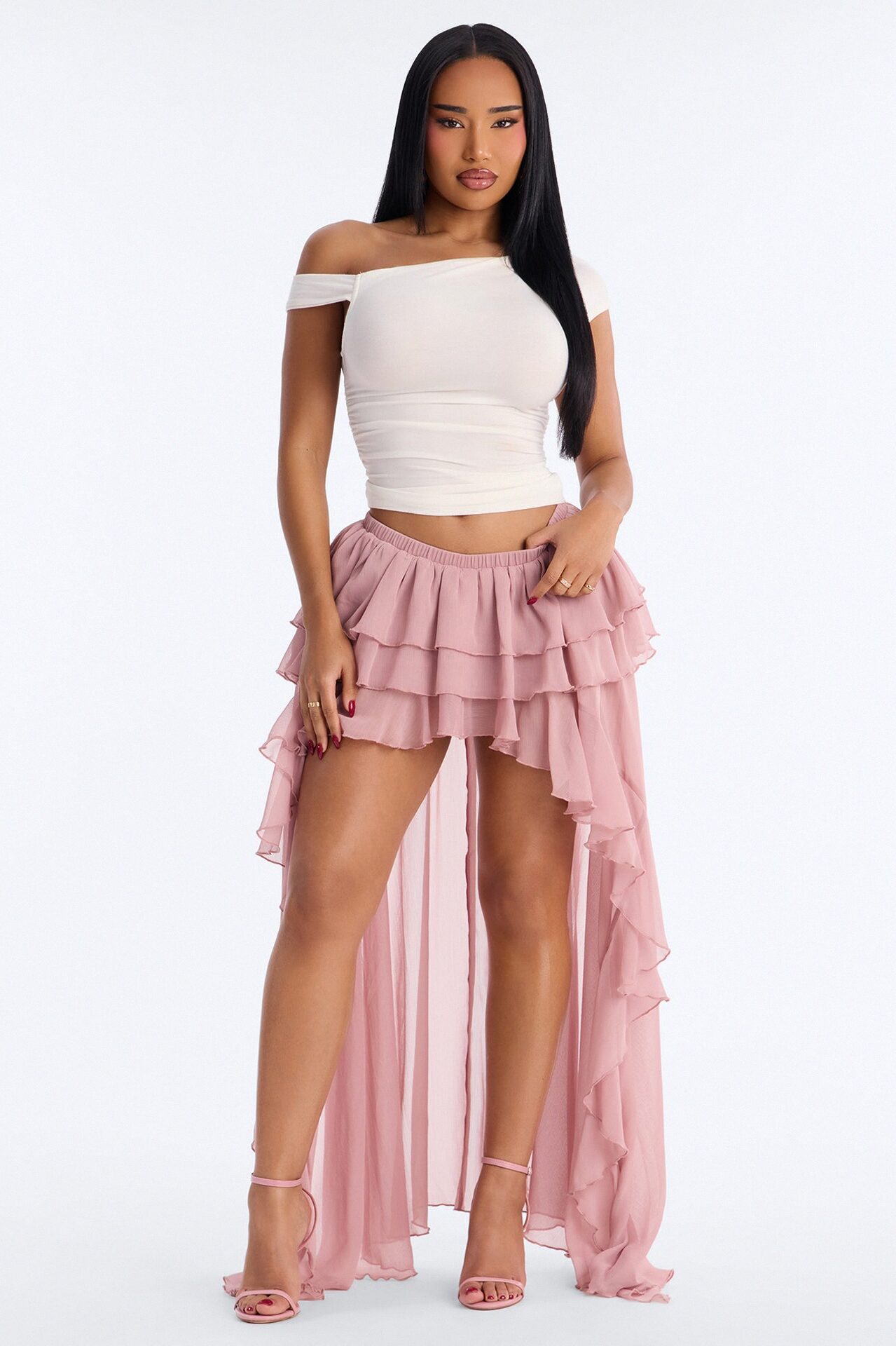 Serene Escape Tiered High Low Mini Skort - Mauve