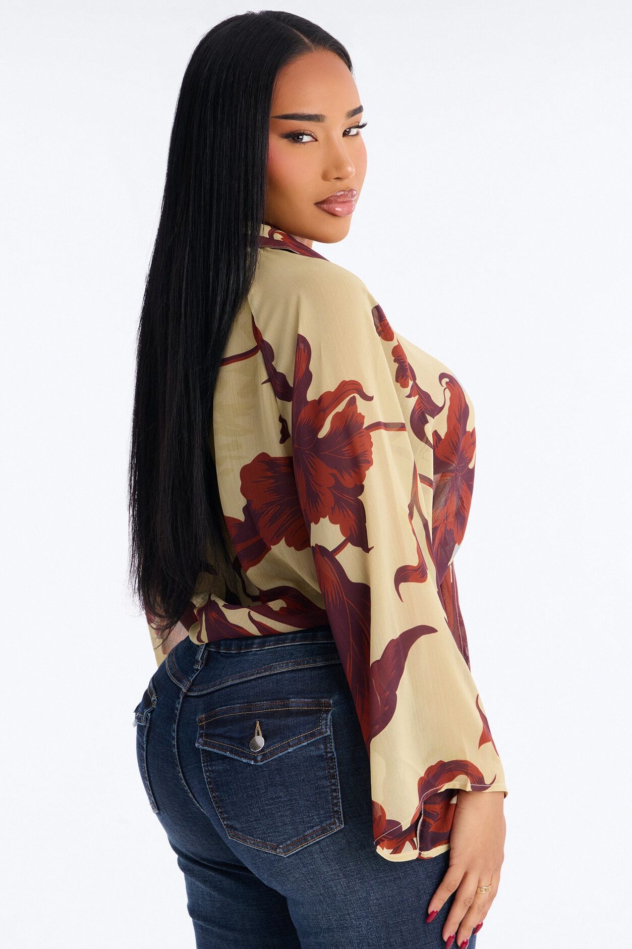 Vacay Cutie Tie Front Chiffon Top - Cream/combo