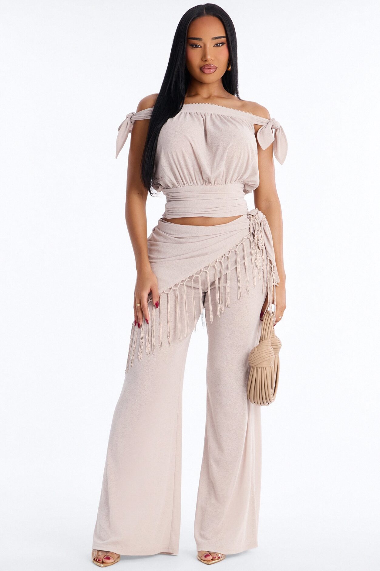 Lorraina 3 Piece Scarf Pant Set - Natural