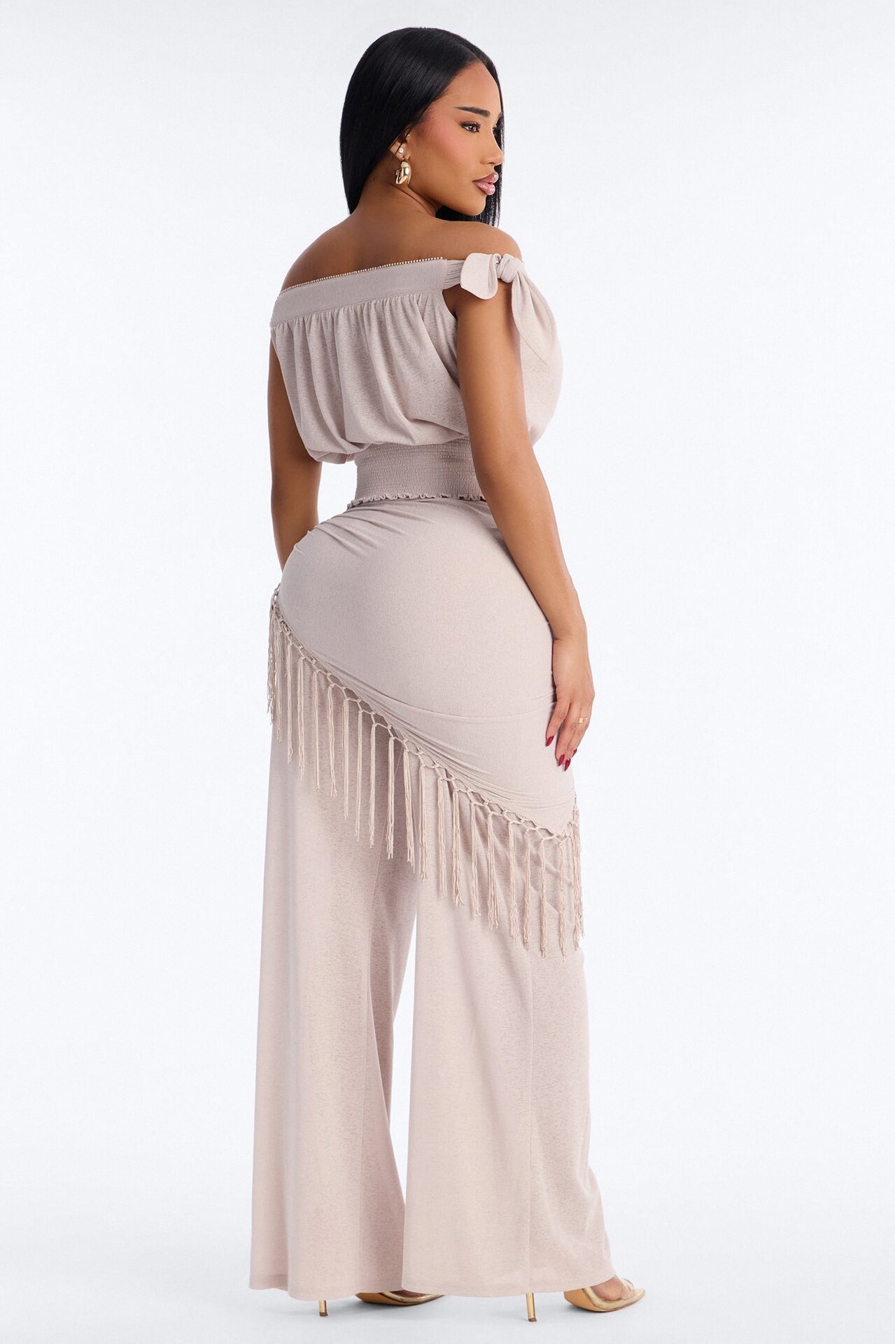 Lorraina 3 Piece Scarf Pant Set - Natural