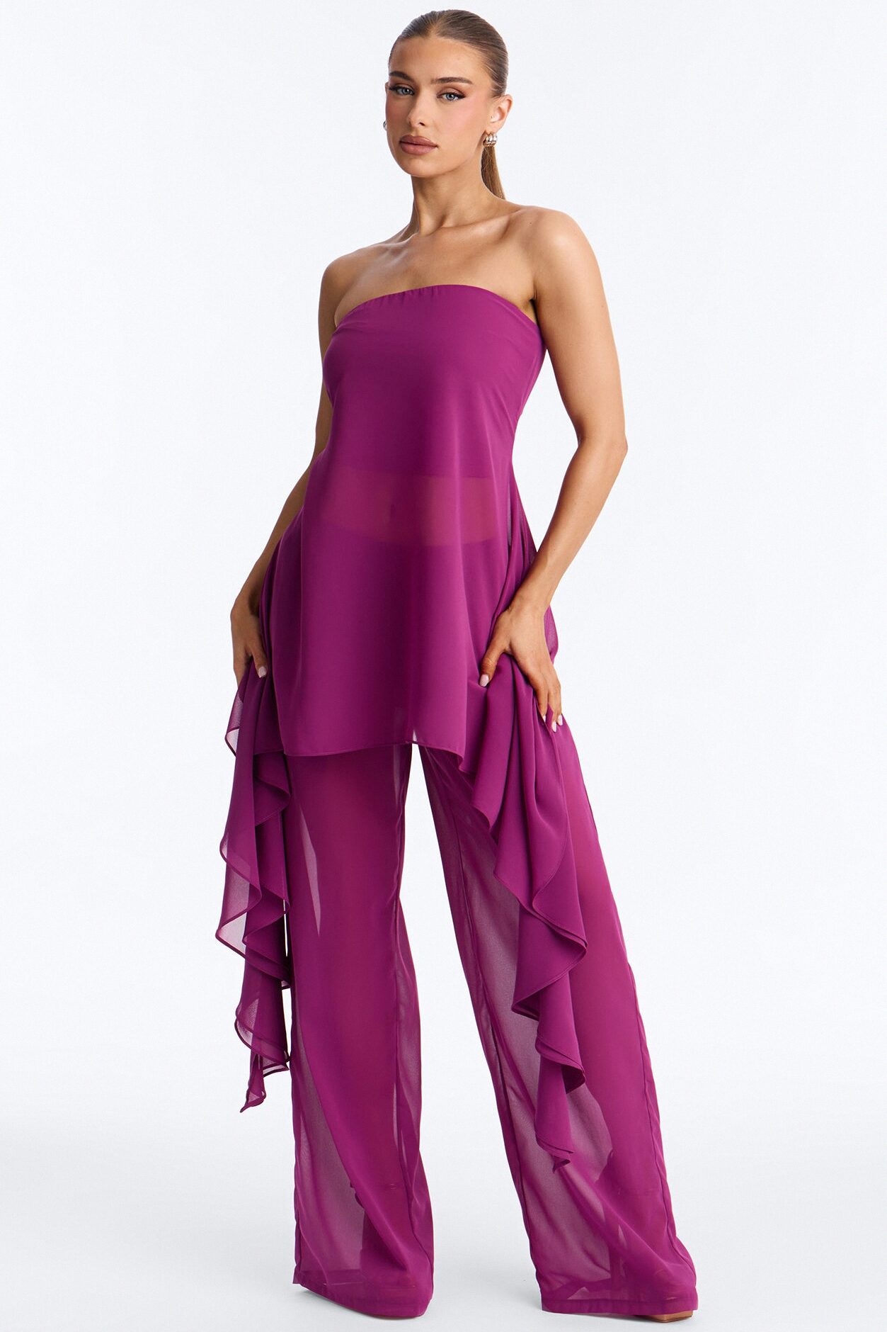 Amari Strapless Draped Pant Set - Plum