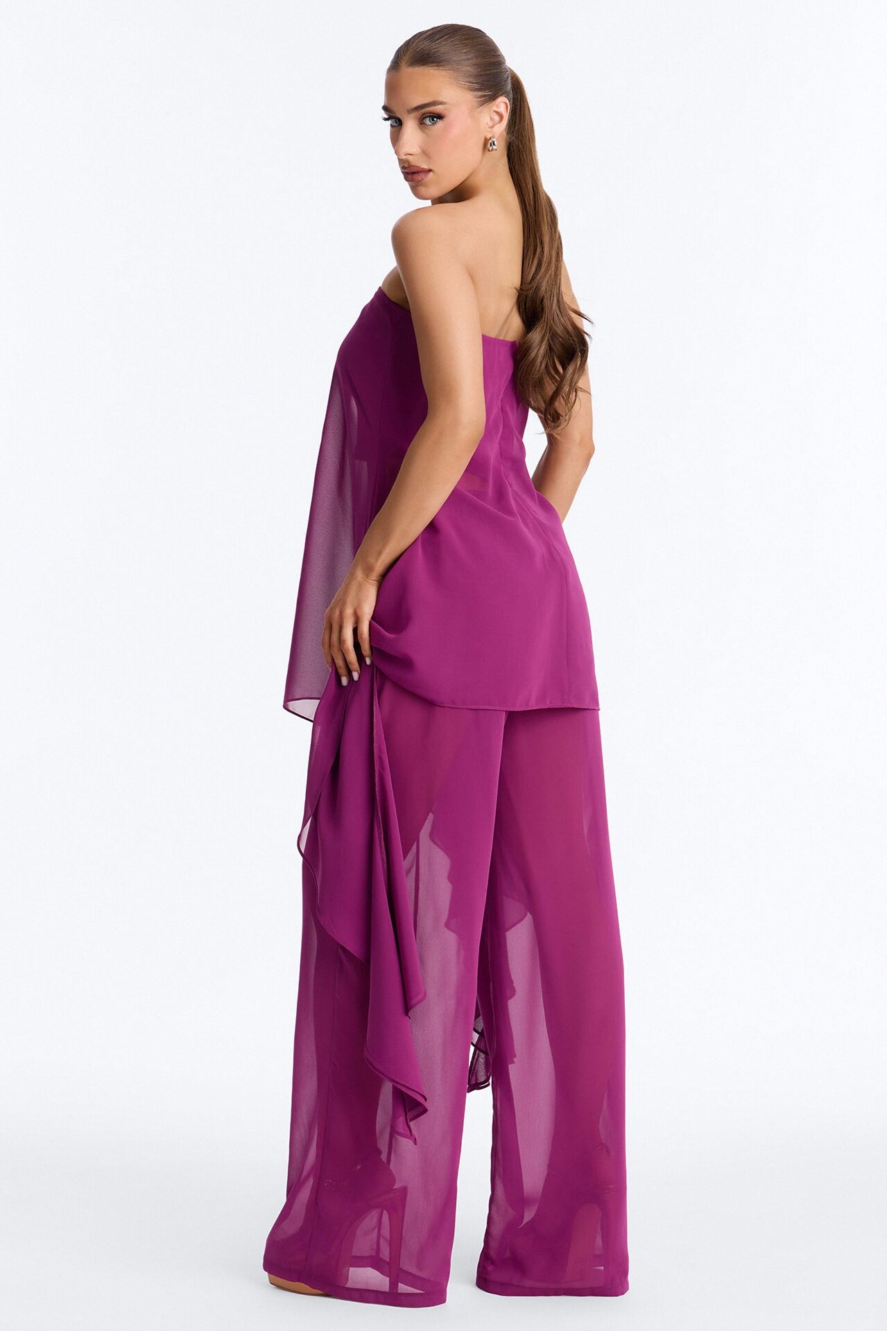 Amari Strapless Draped Pant Set - Plum