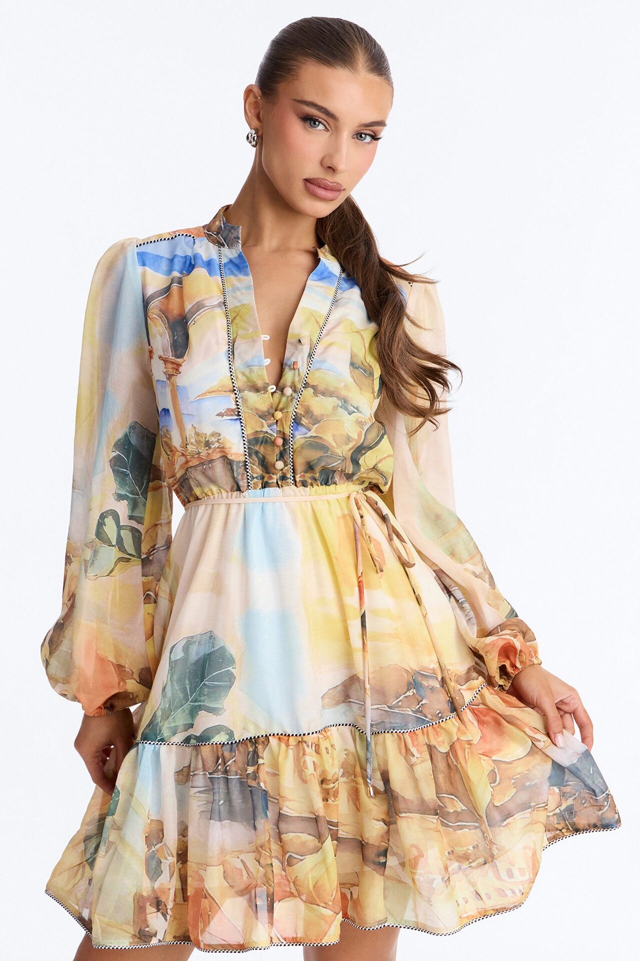 Walks Through Rome Chiffon Mini Dress - Yellow/combo