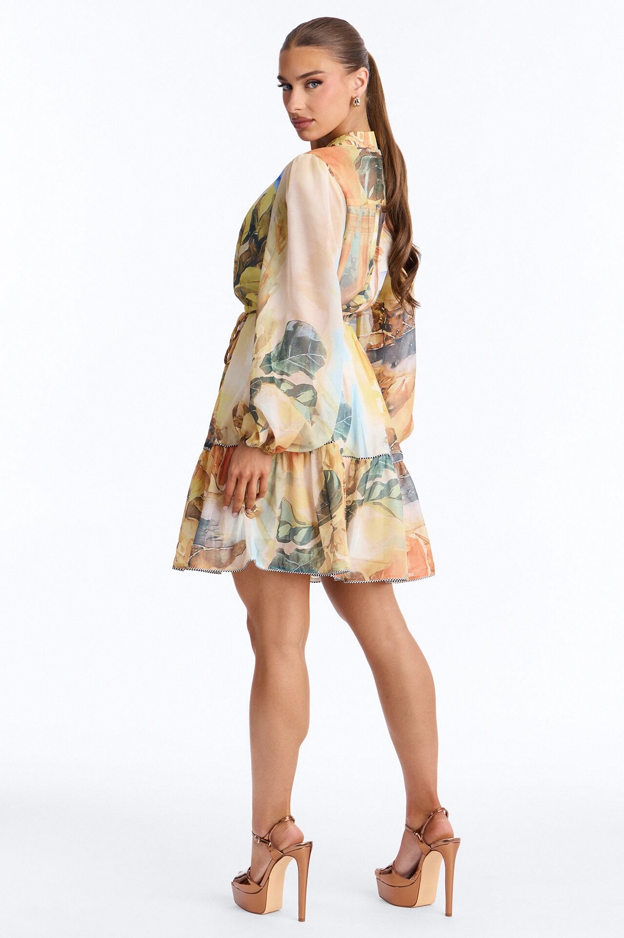 Walks Through Rome Chiffon Mini Dress - Yellow/combo