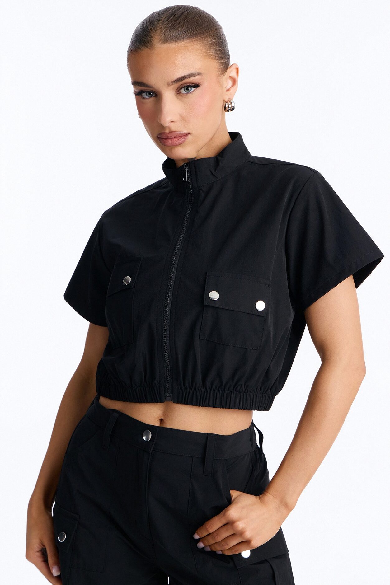 Nessa Nylon Cargo Short Set - Black