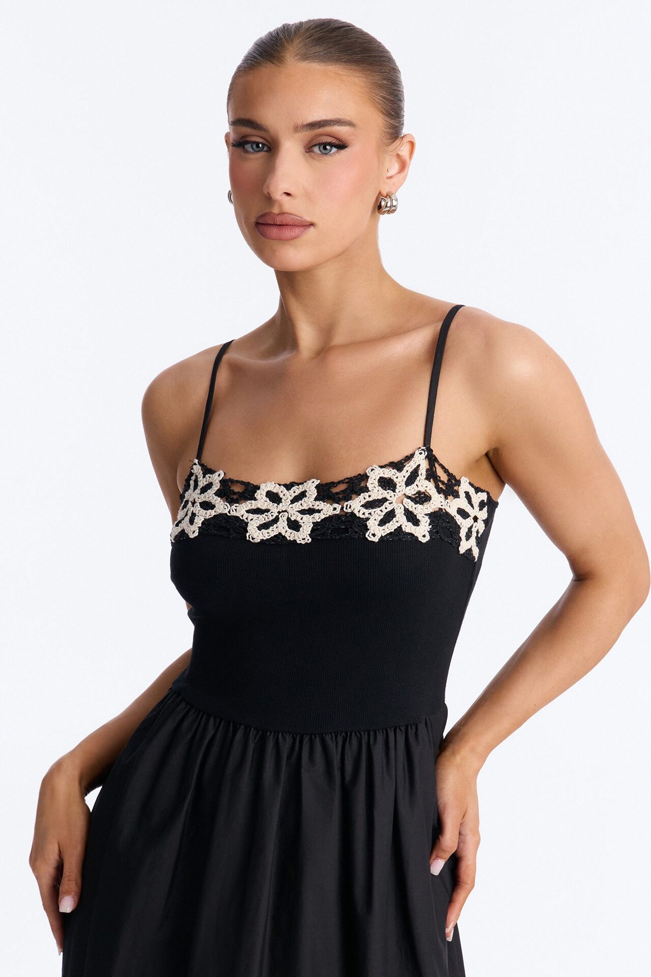 Amelia Crochet Maxi Dress - Black/White