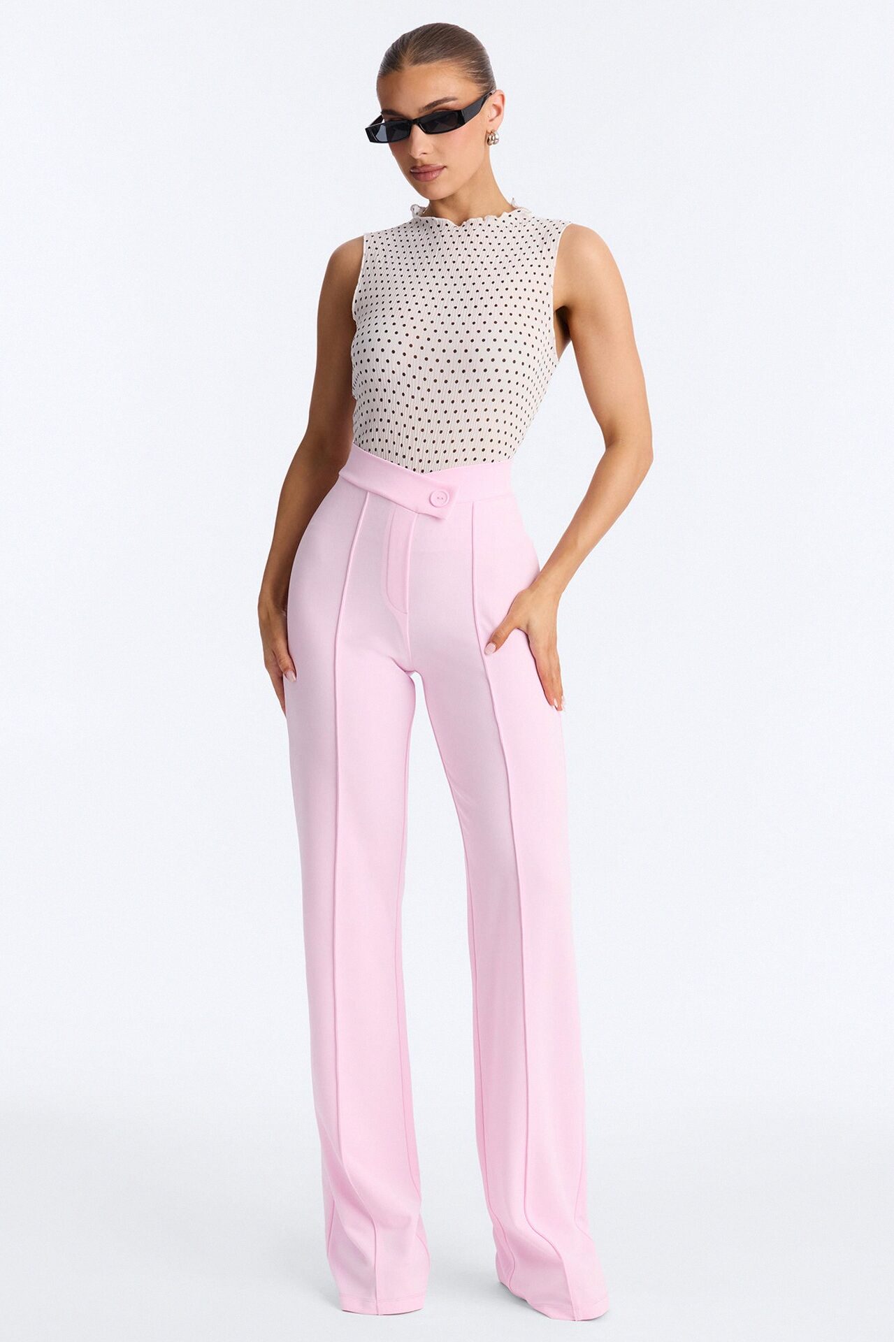 Into Paradise Mock Neck Polka Dot Plisse Top - White/combo