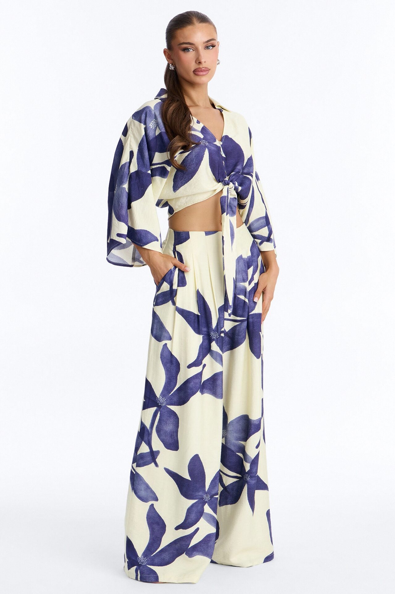 Floral Desire Linen Pant Set - Blue/combo