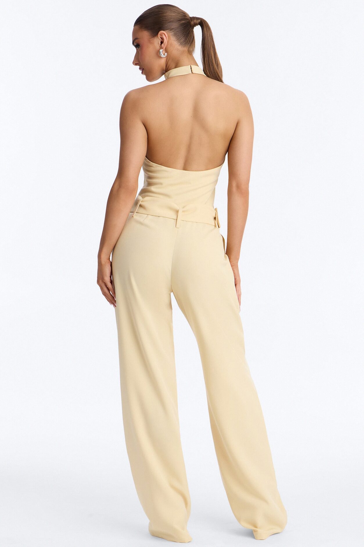 Rhode High Neck Belted Backless Jumpsuit - Yellow