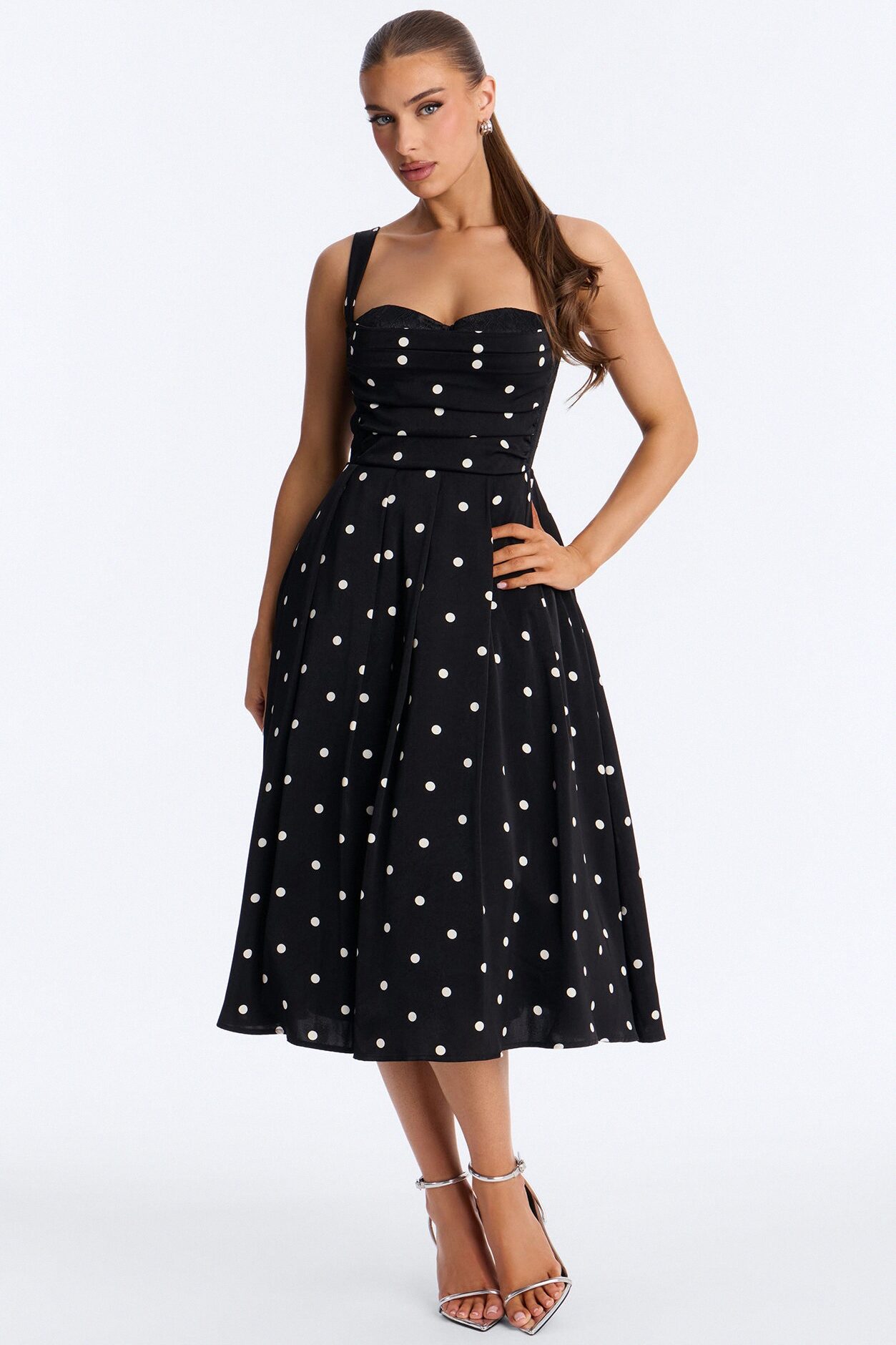 Penelope Corset Satin Midi Dress - Black/White