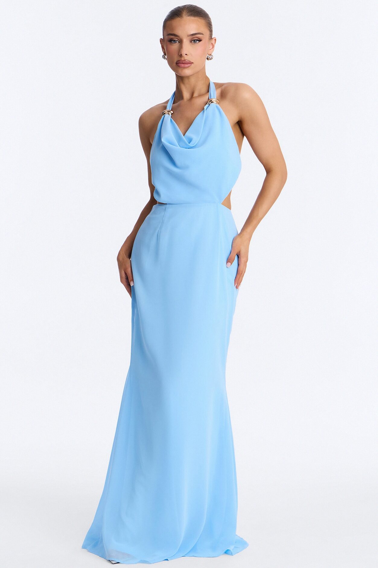 Daliah Backless Chiffon Maxi Dress - Blue