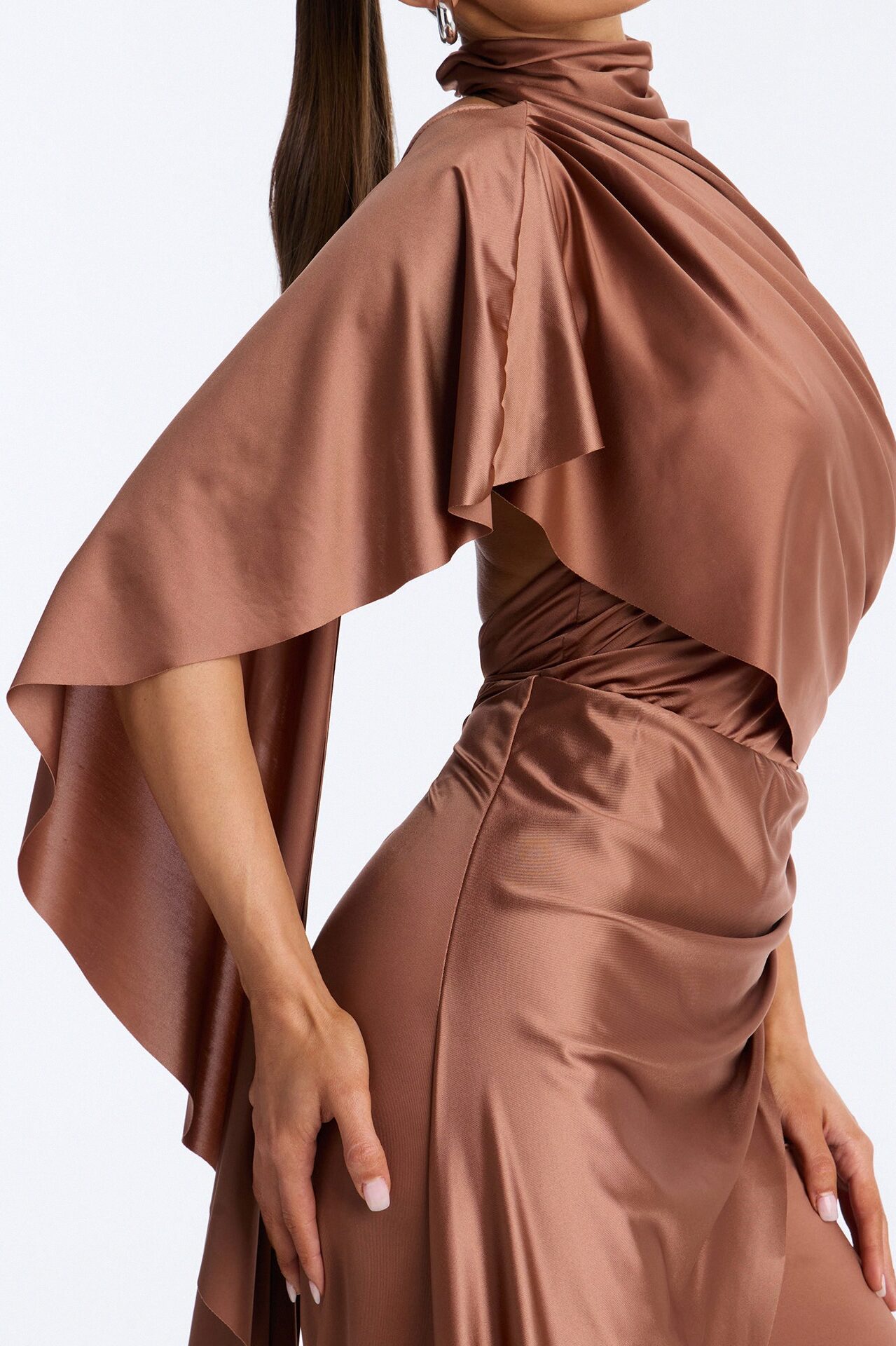 Chic Motives Draped Wide Leg Jumpsuit - Bronze