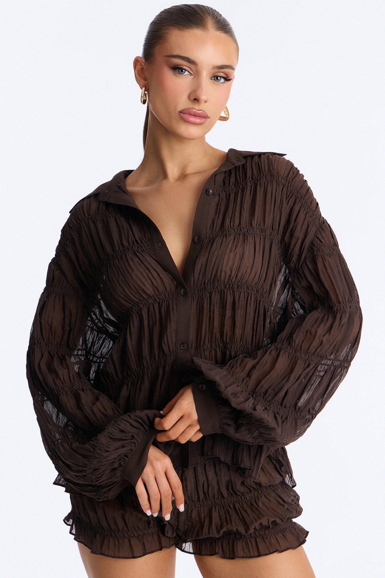 Natalie Sheer Short Set - Brown