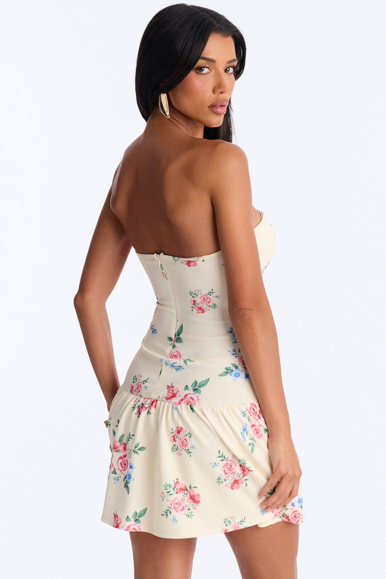 Kaylani Strapless Floral Mini Dress - Ivory
