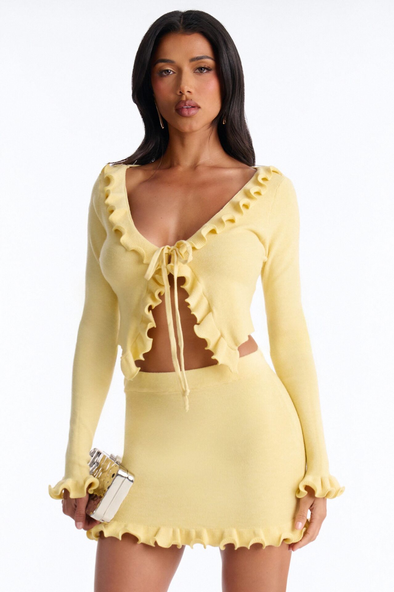 Lilian Ruffled Sweater Skirt Set - Yellow